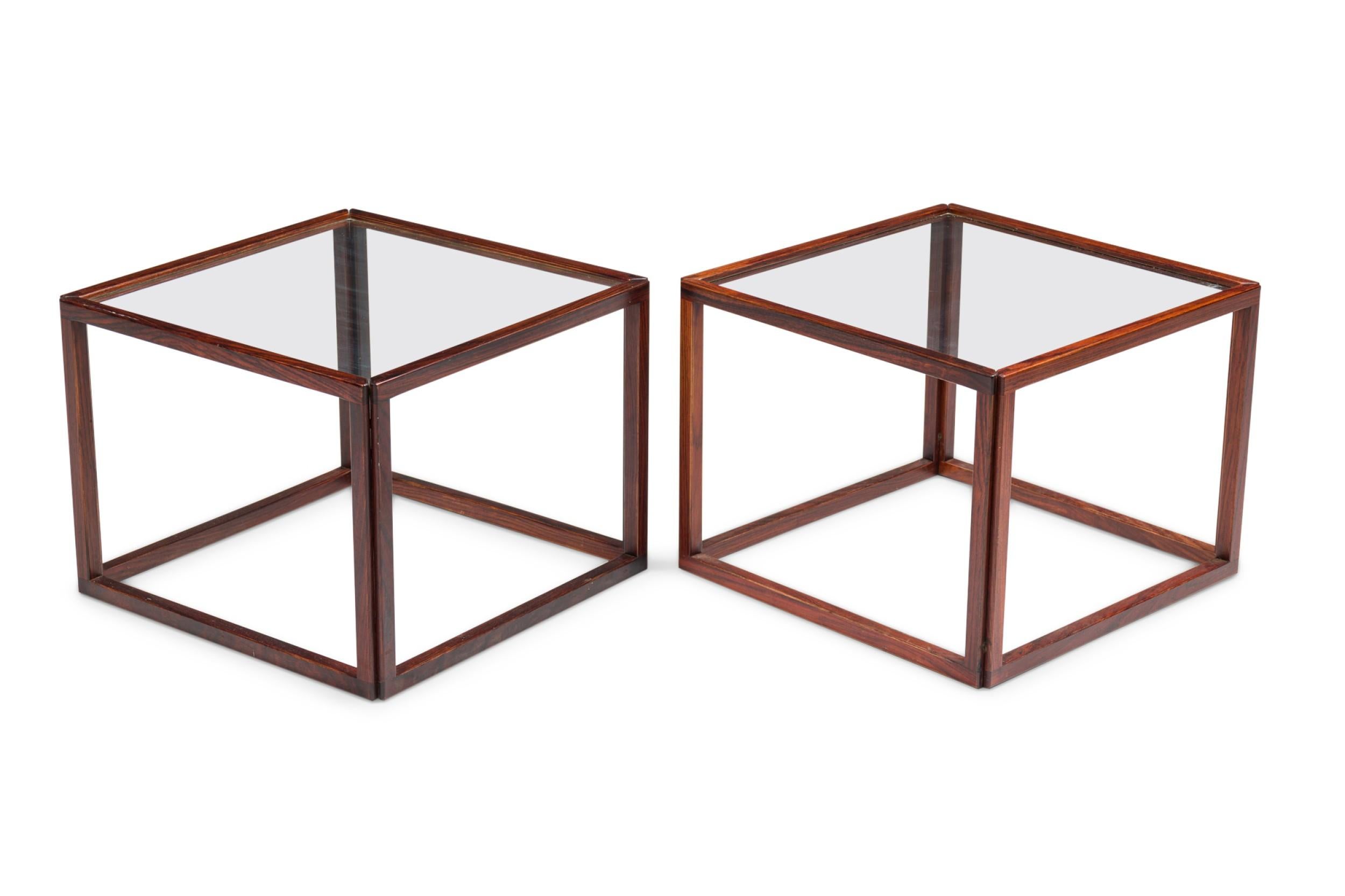 Mid-Century Modern American Mid-Century Brazilian Rosewood Open Frame Cube Occasional Tables For Sale