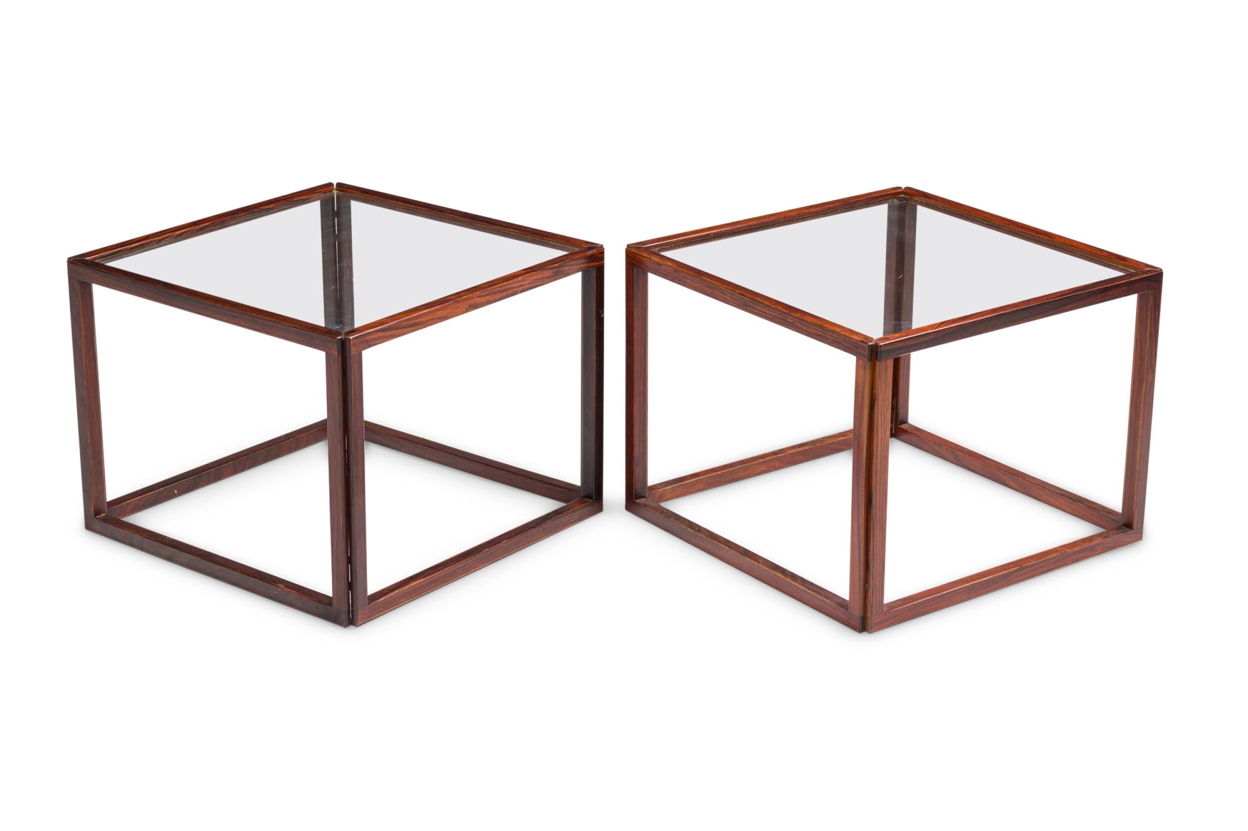 American Mid-Century Brazilian Rosewood Open Frame Cube Occasional Tables In Good Condition For Sale In Queens, NY
