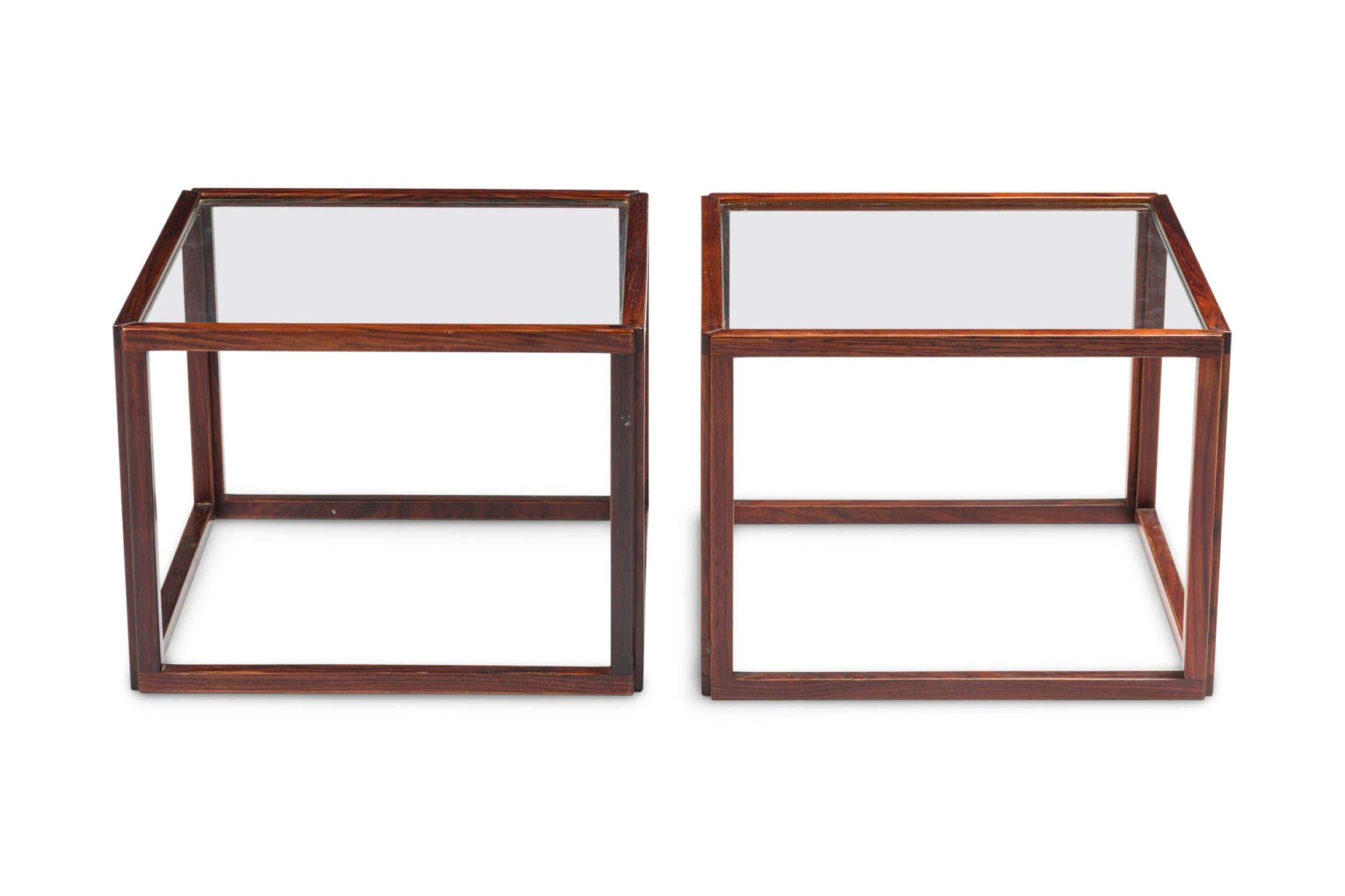 20th Century American Mid-Century Brazilian Rosewood Open Frame Cube Occasional Tables For Sale