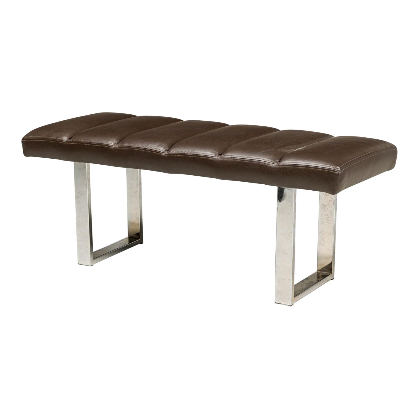 American Mid-Century Brown Channel Tufted Leather Bench en vente