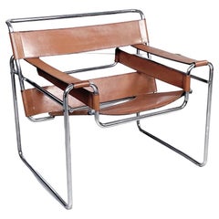 Chaise américaine Wassily B3 en cuir marron du milieu du siècle dernier de Breuer pour Knoll, 1970