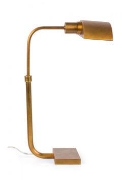 American Mid-Century Brushed Brass Cantilevered Desk Lamp