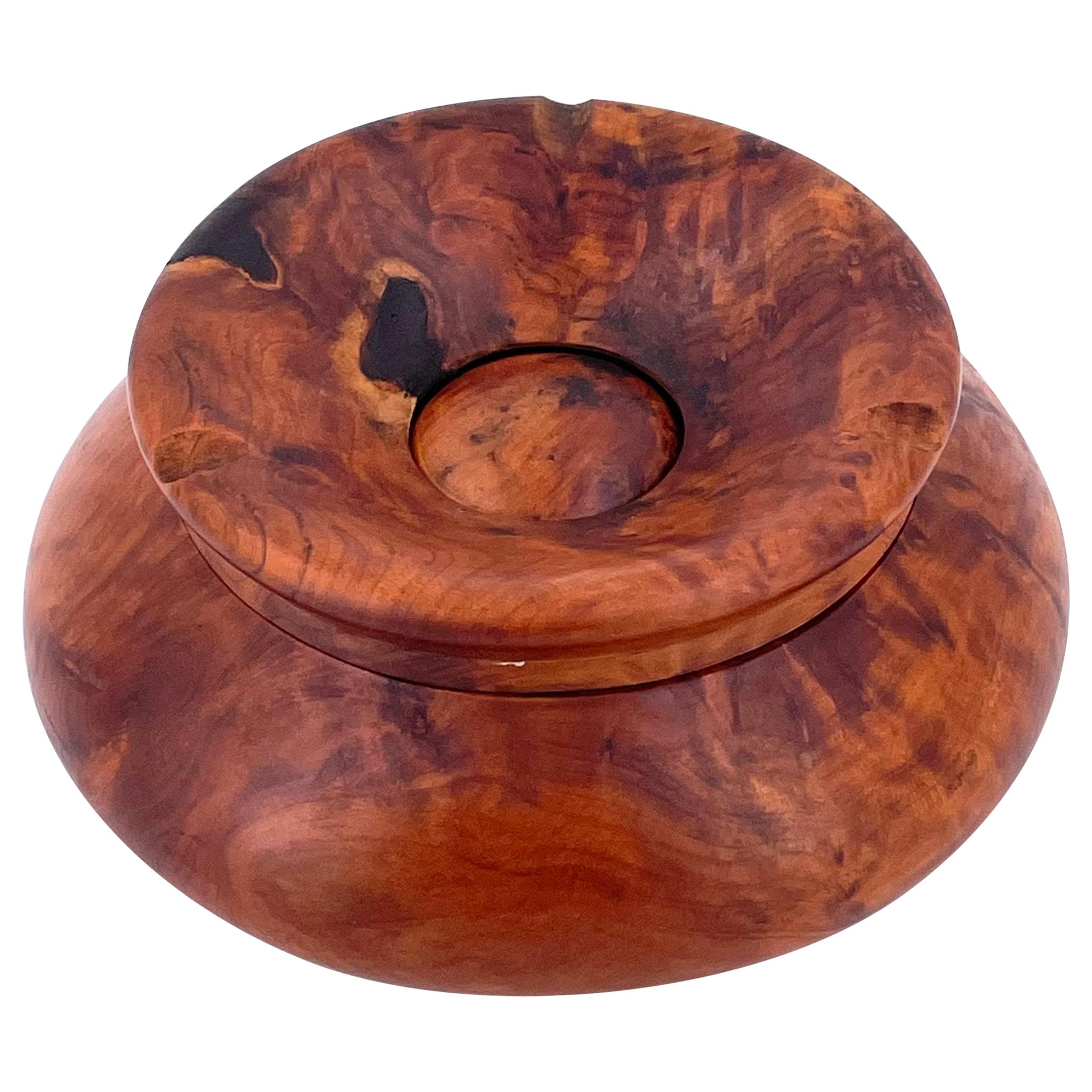 American Midcentury Burlwood Hand Carved Ashtray For Sale