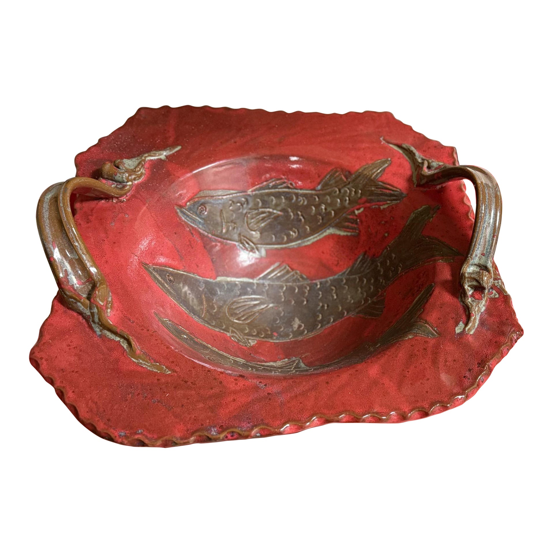 American Mid-Century Ceramic 2-Handle Bowl