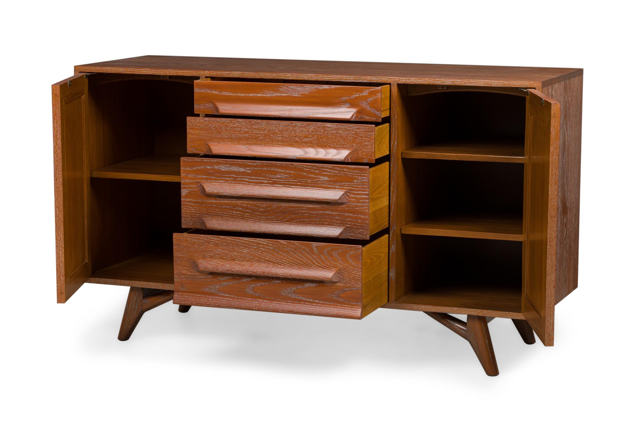Credenza americana de cuatro cajones de roble cerúleo de mediados de siglo en Bueno estado para la venta en Queens, NY