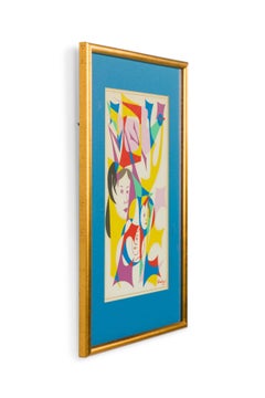 American Mid-Century Chaim Gross Multicolored Collage with Faces
