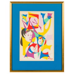 American Mid-Century Chaim Gross Multicolored Collage with Faces