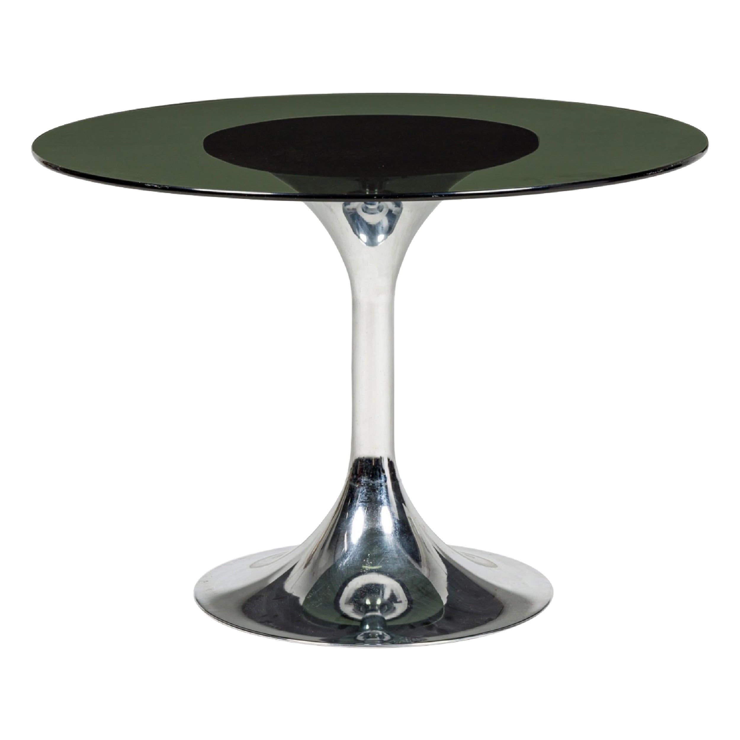 American Mid-Century Chrome and Black Glass Center Table For Sale