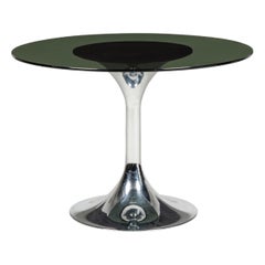 American Mid-Century Chrome and Black Glass Center Table Retro American Mid-Century Chrome and Black Glass Center Table