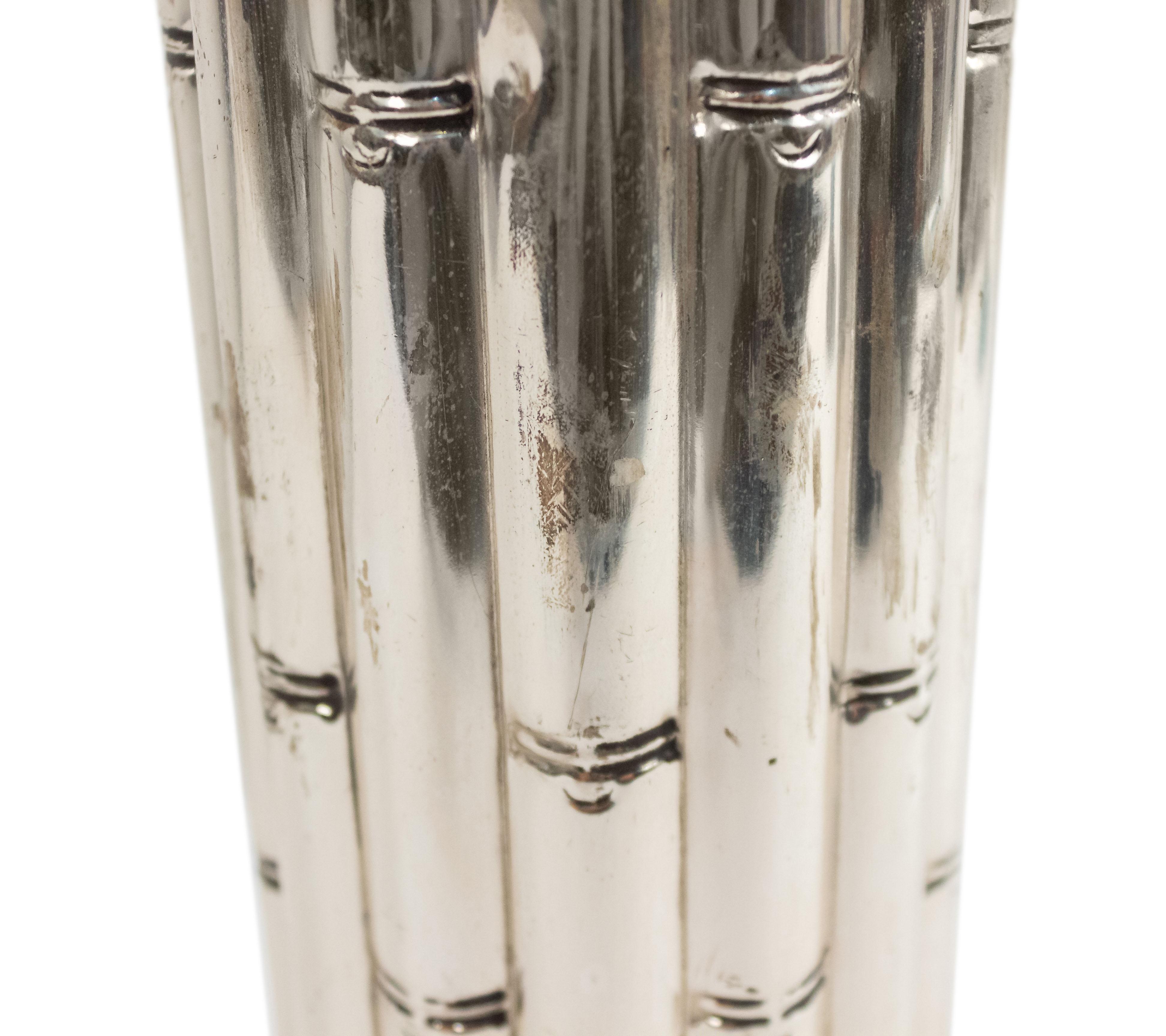 Metal American Mid-Century Chrome Faux Bamboo Table Lamp For Sale