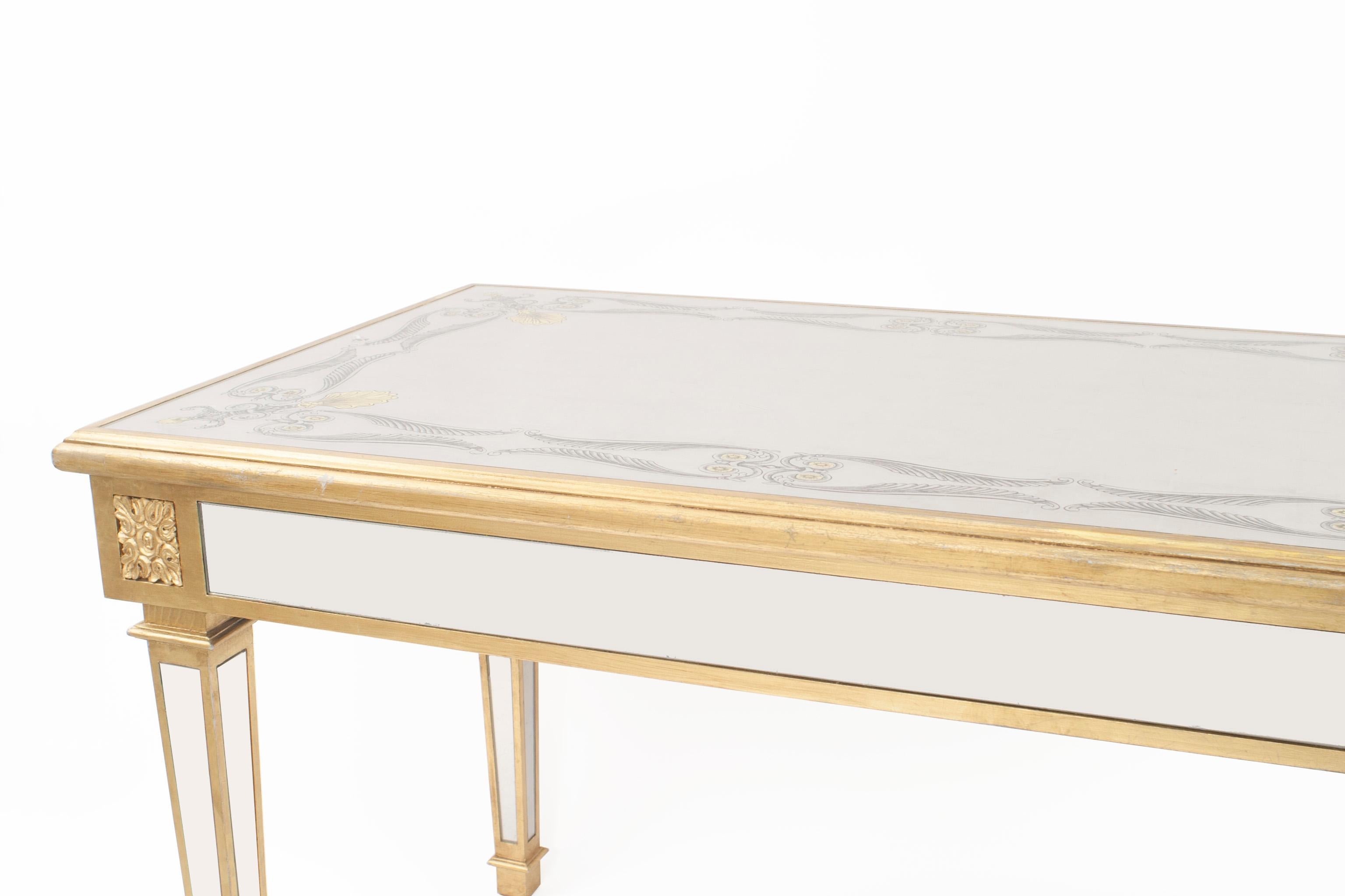 Mid-Century Modern Table Console Dorée Style Milieu de Siècle Américain avec Miroir en vente