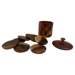 American Mid-Century Danish Modern Hand Crafted Mix Woods Coaster Set of 8
