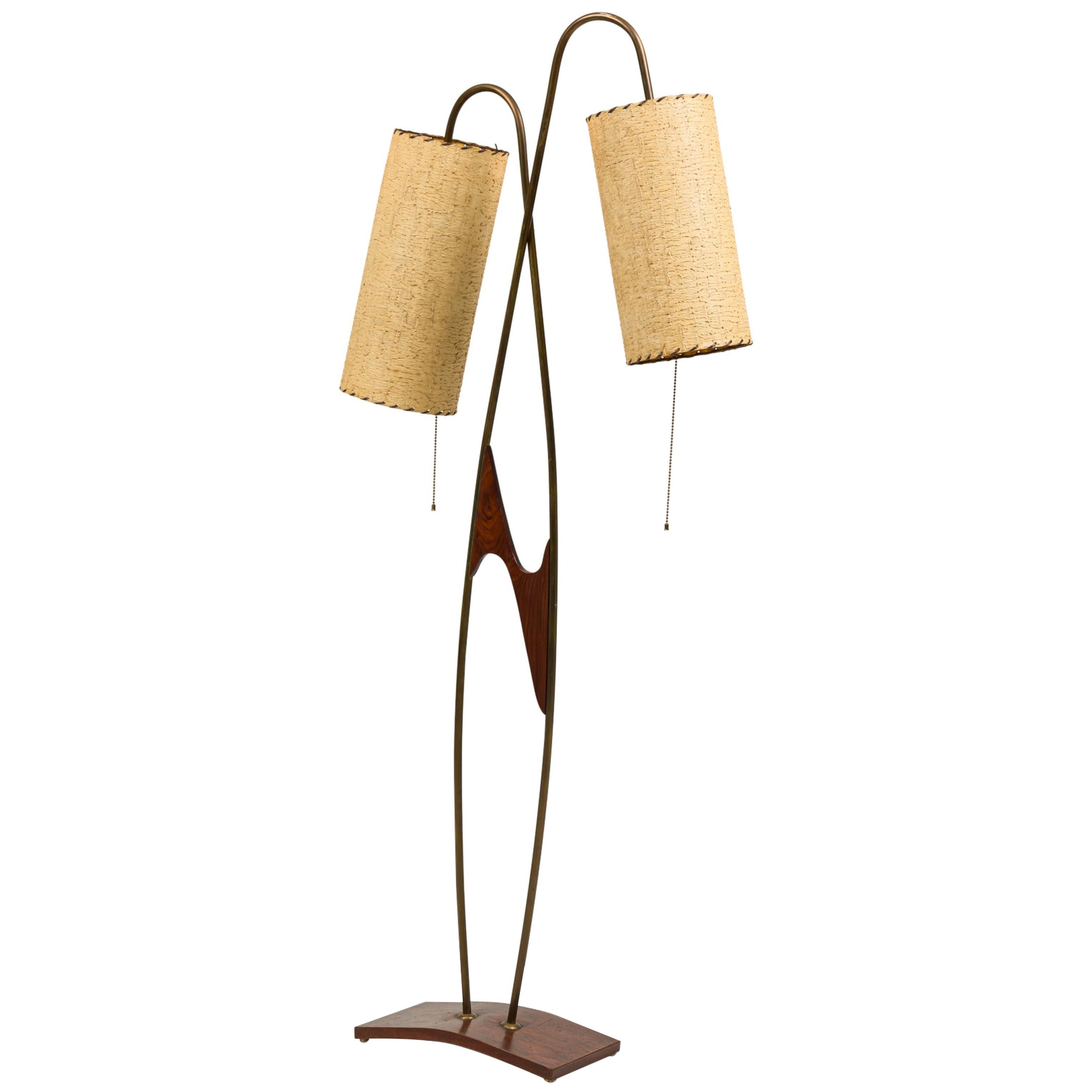 American Mid-Century Dual Shade Atomic Floor Lamp For Sale