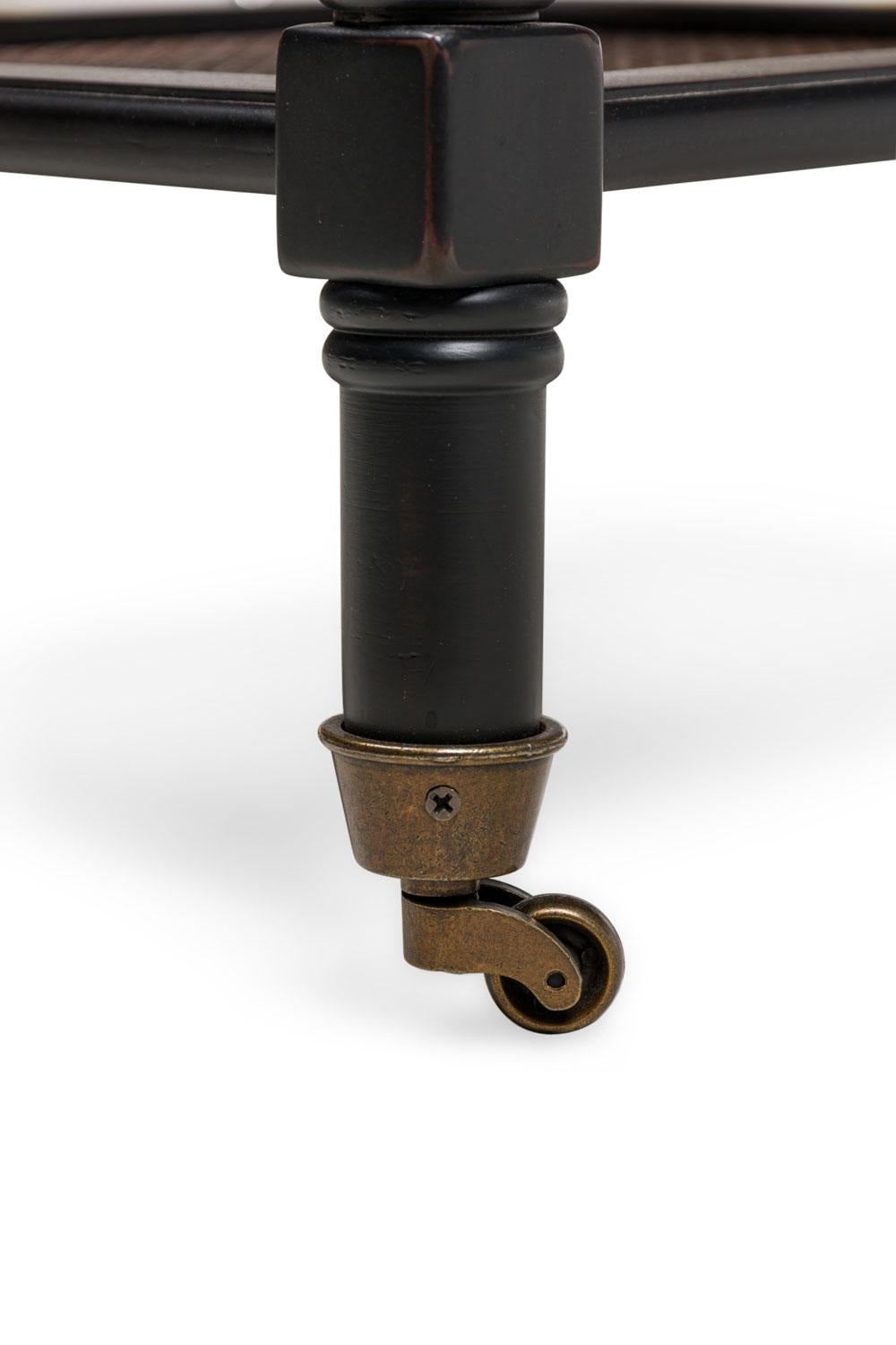 American Mid-Century Ebonized and Cane Three Tier Table en vente 2