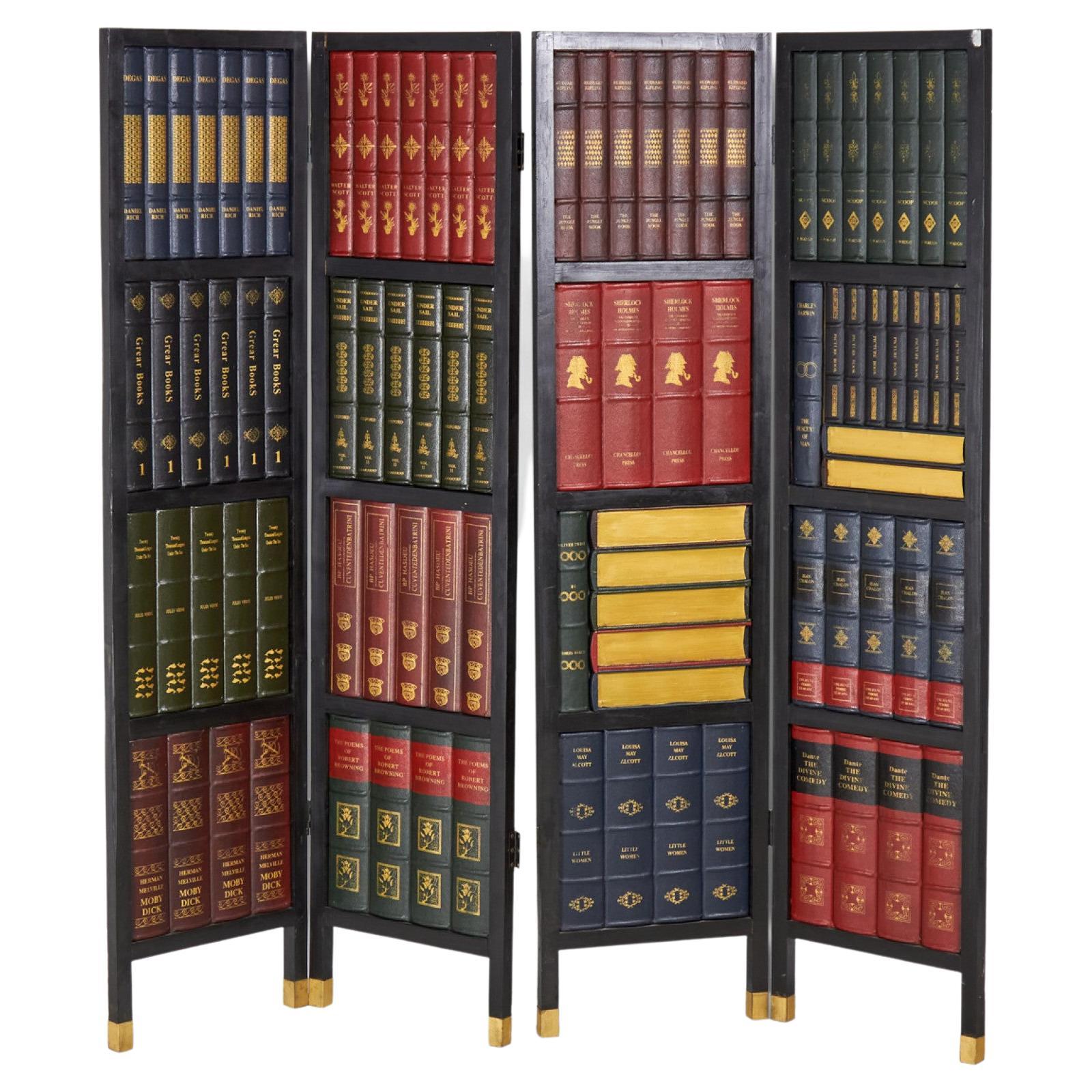 American Mid-Century Faux-Bookshelf Design 3-Fold Screen