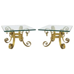 American Mid-Century Gilt Iron and Glass Side Tables