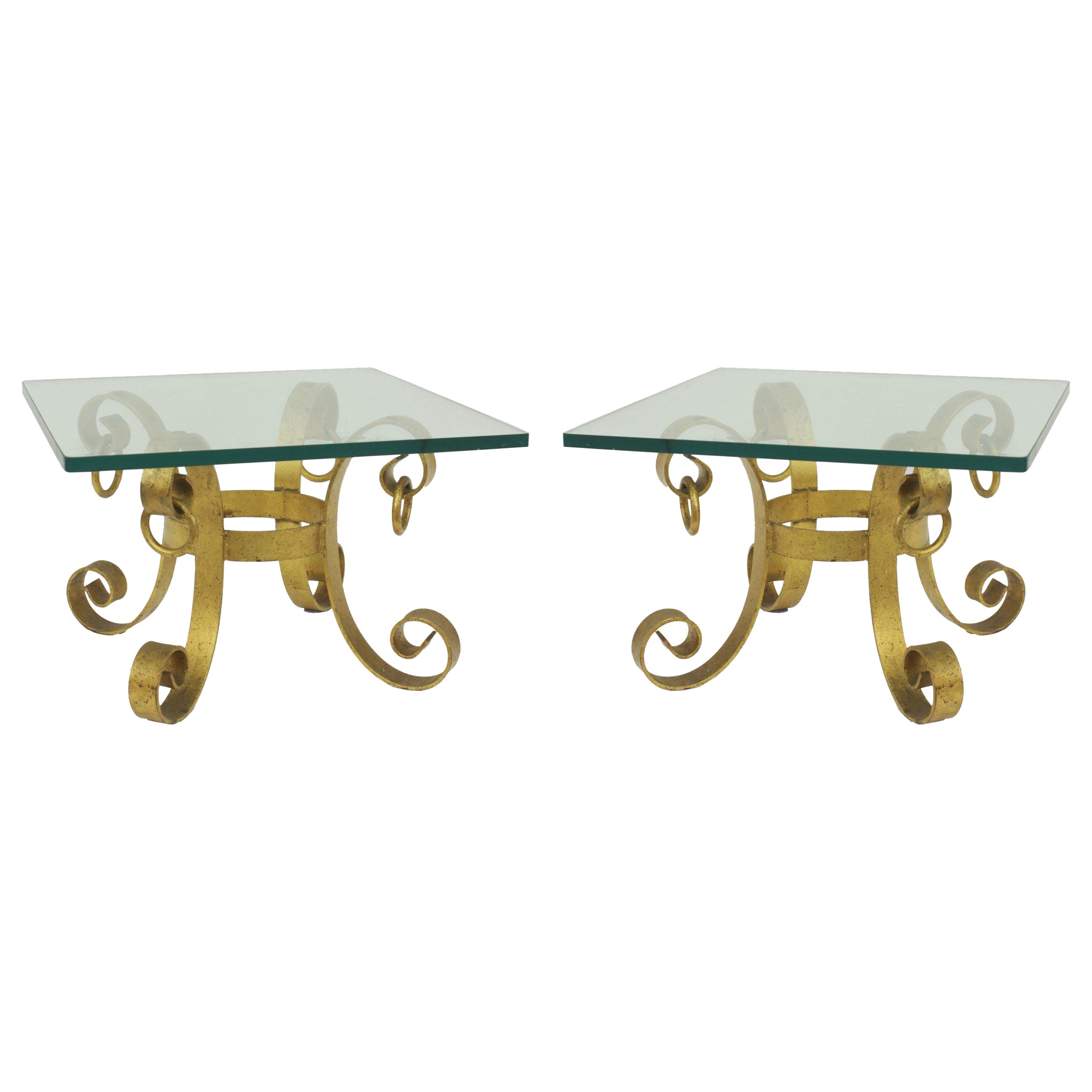 American Mid-Century Gilt Iron and Glass Side Tables