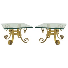 American Mid-Century Gilt Iron and Glass Side Tables