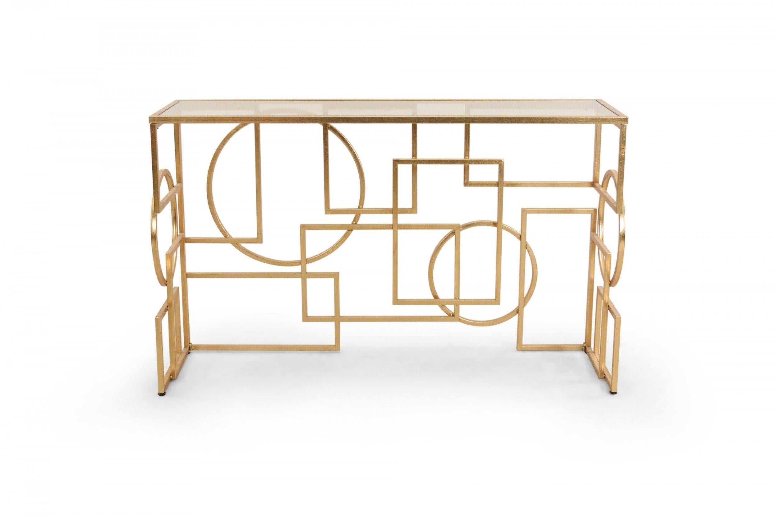 American Mid-Century Gilt Metal and Glass Geometric Console Table For Sale 5
