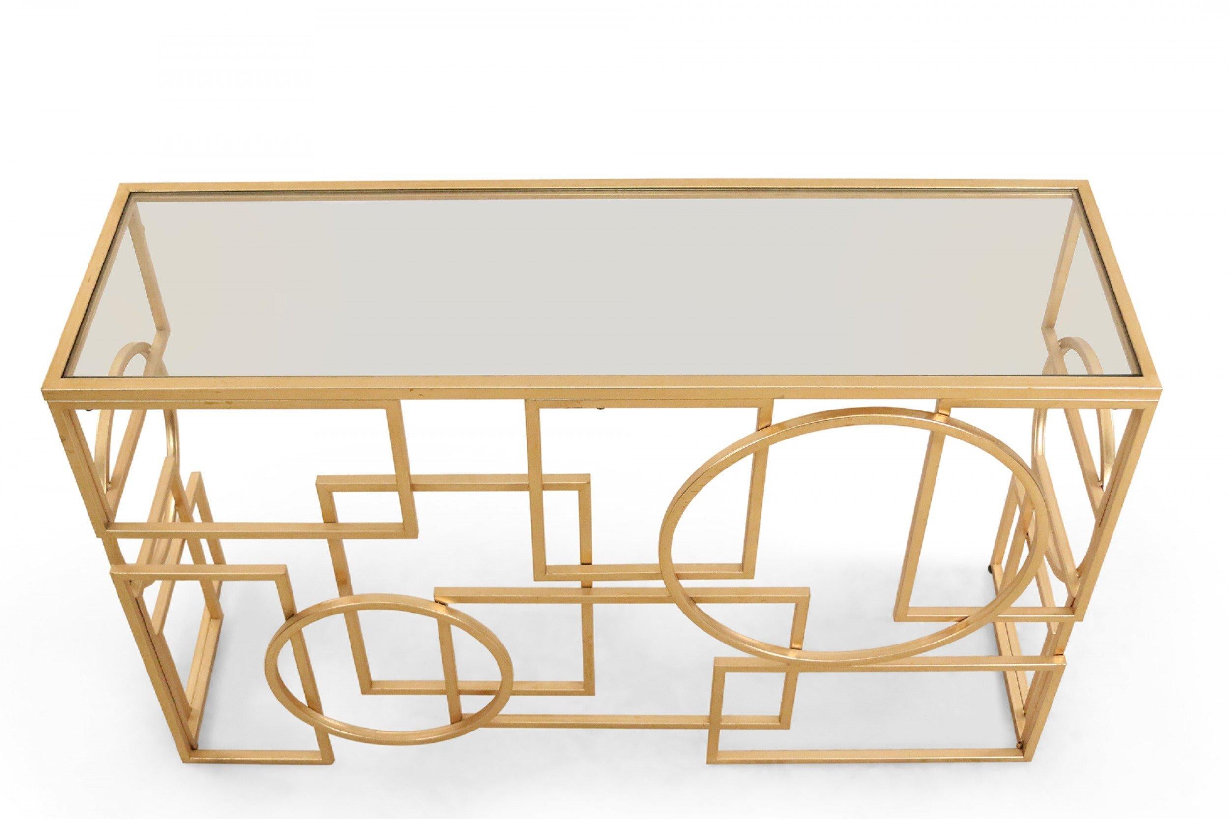 Mid-Century Modern American Mid-Century Gilt Metal and Glass Geometric Console Table For Sale