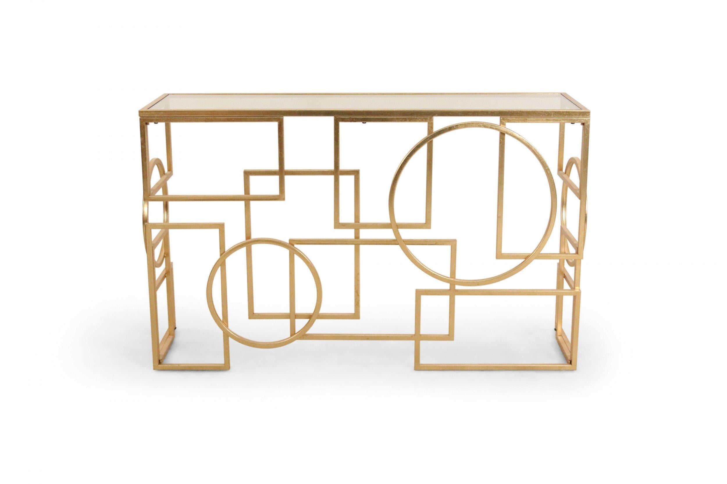 American Mid-Century Gilt Metal and Glass Geometric Console Table In Good Condition For Sale In New York, NY