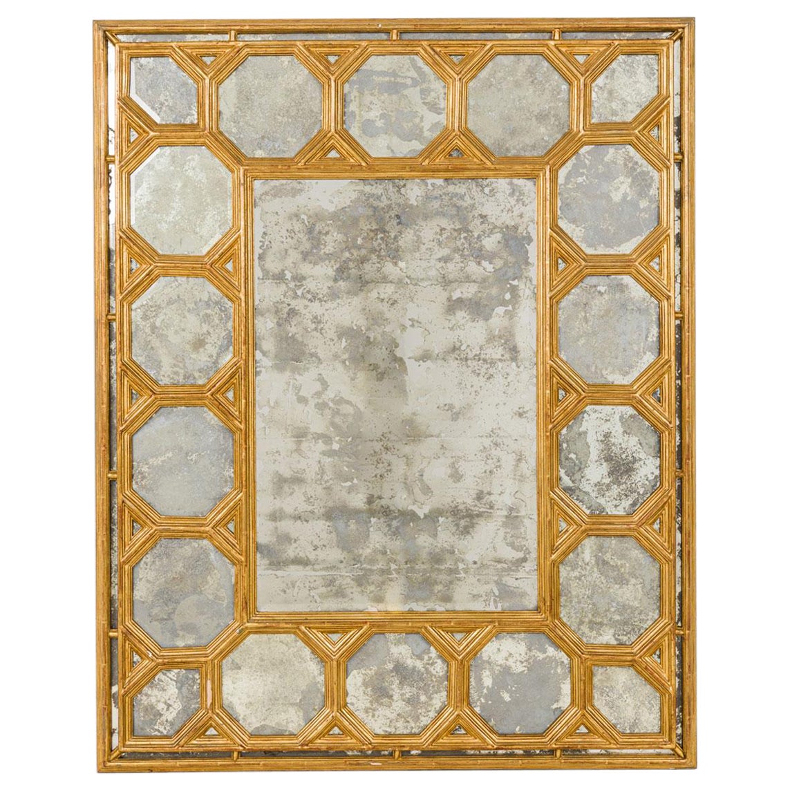 American Mid-Century Gilt Wall Mirror with Geometric Frame
