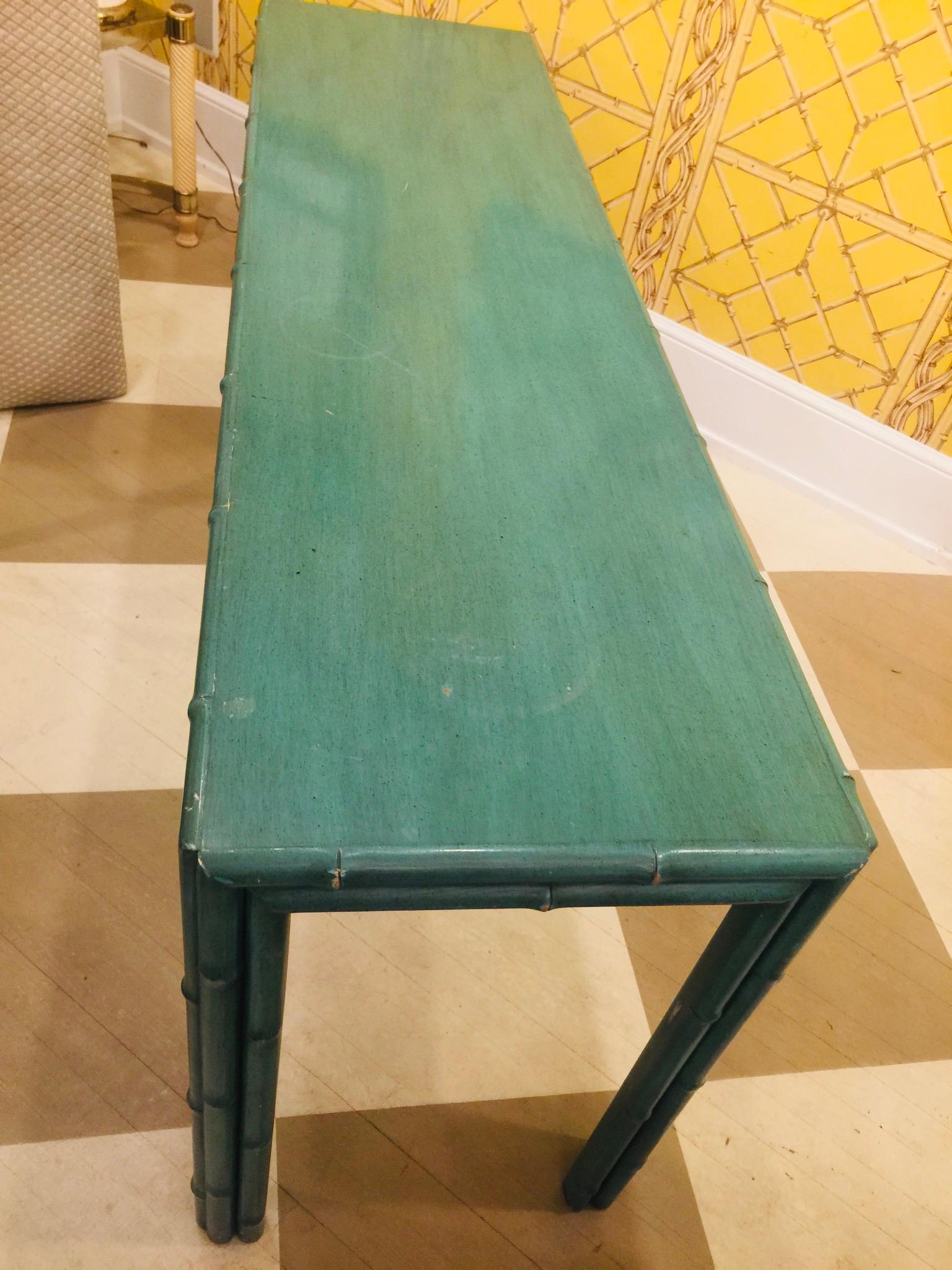 American Midcentury Green Painted Bamboo Style Console, circa 1960-1970 For Sale 3
