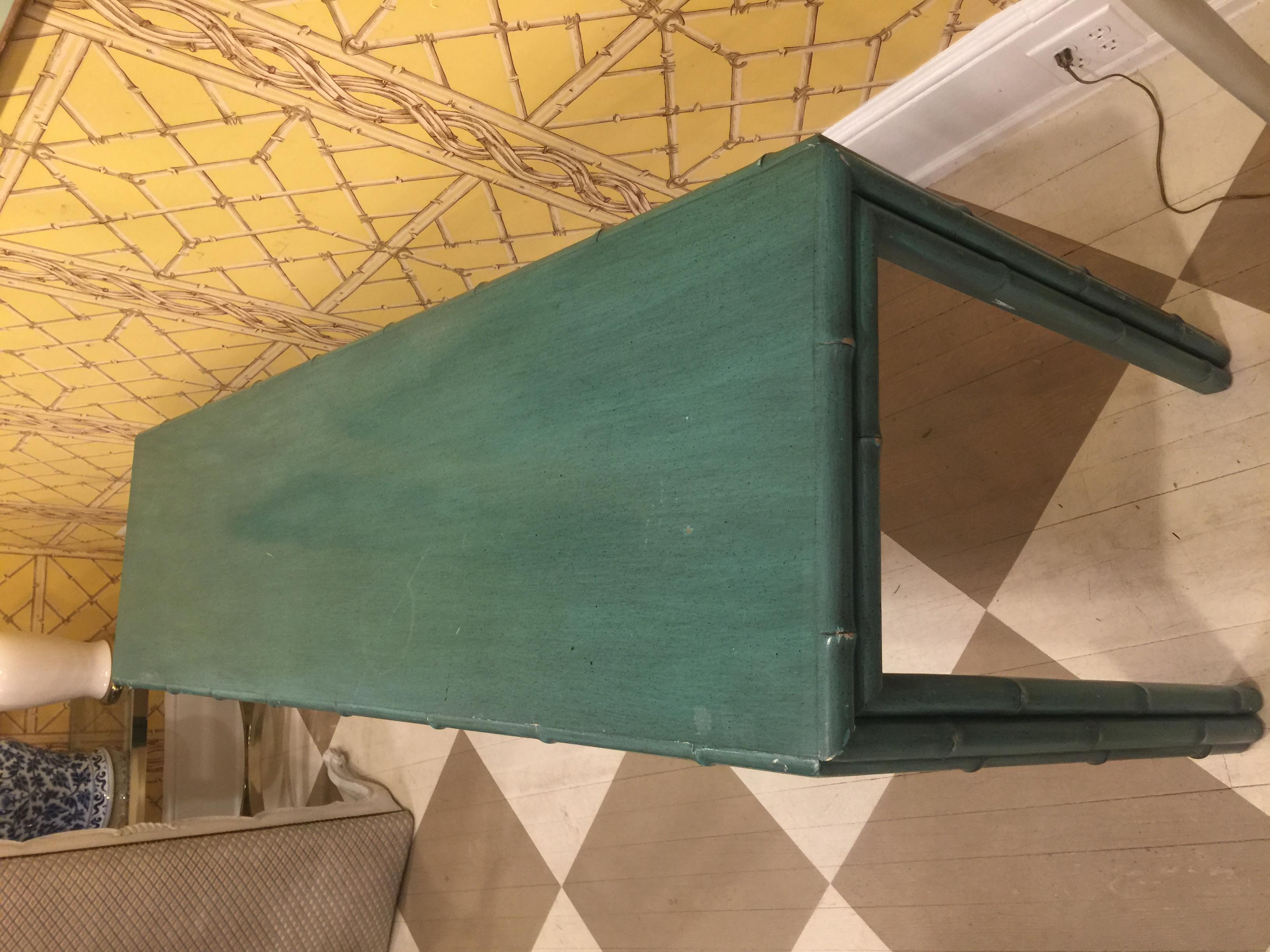 American Midcentury Green Painted Bamboo Style Console, circa 1960-1970 For Sale 4