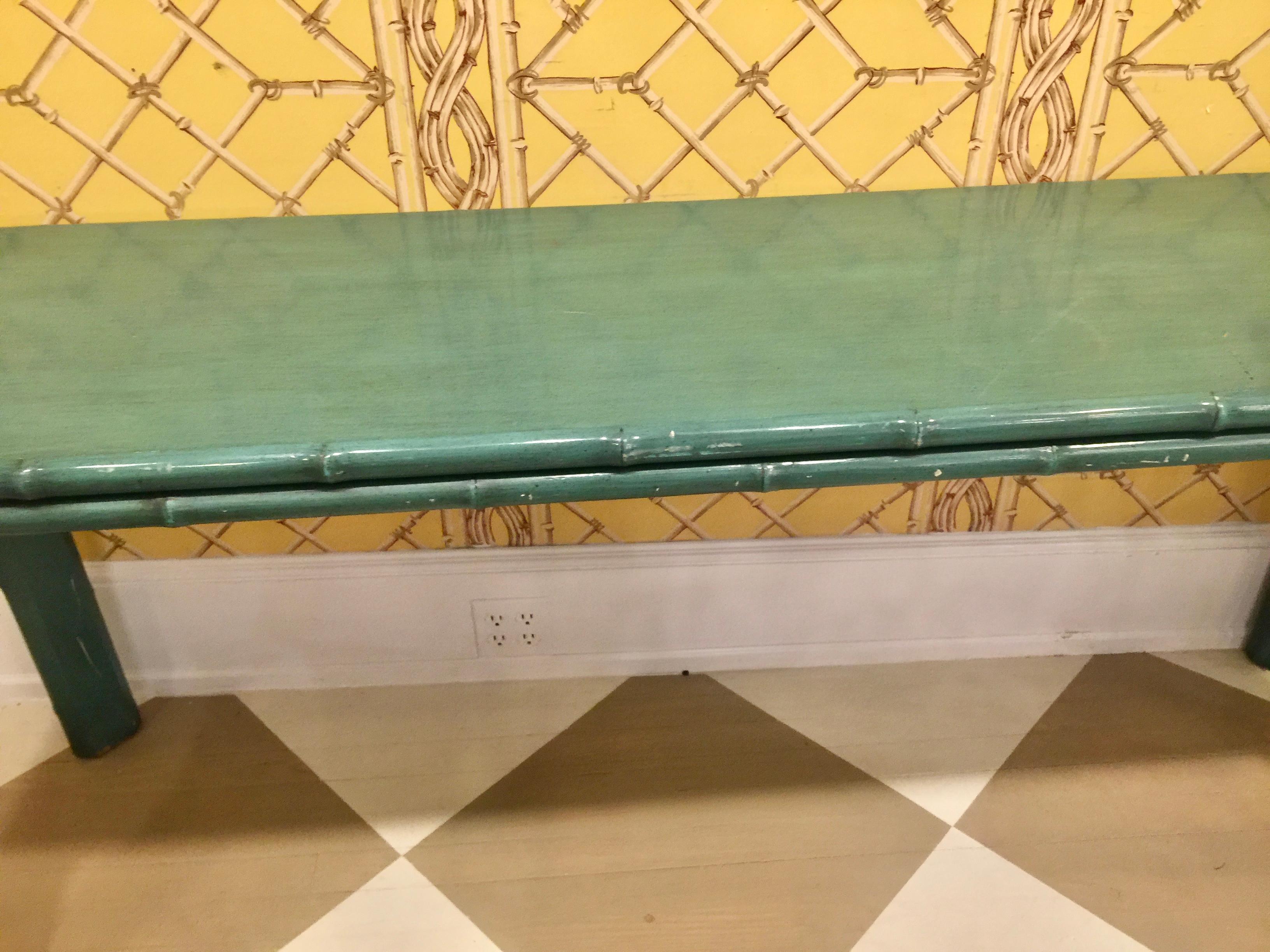 North American American Midcentury Green Painted Bamboo Style Console, circa 1960-1970 For Sale