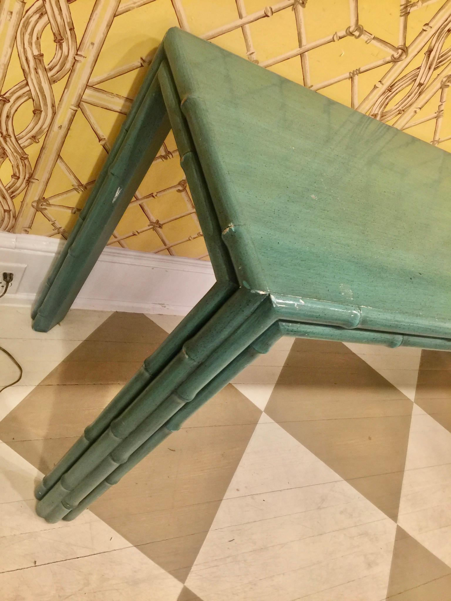 Mid-20th Century American Midcentury Green Painted Bamboo Style Console, circa 1960-1970 For Sale