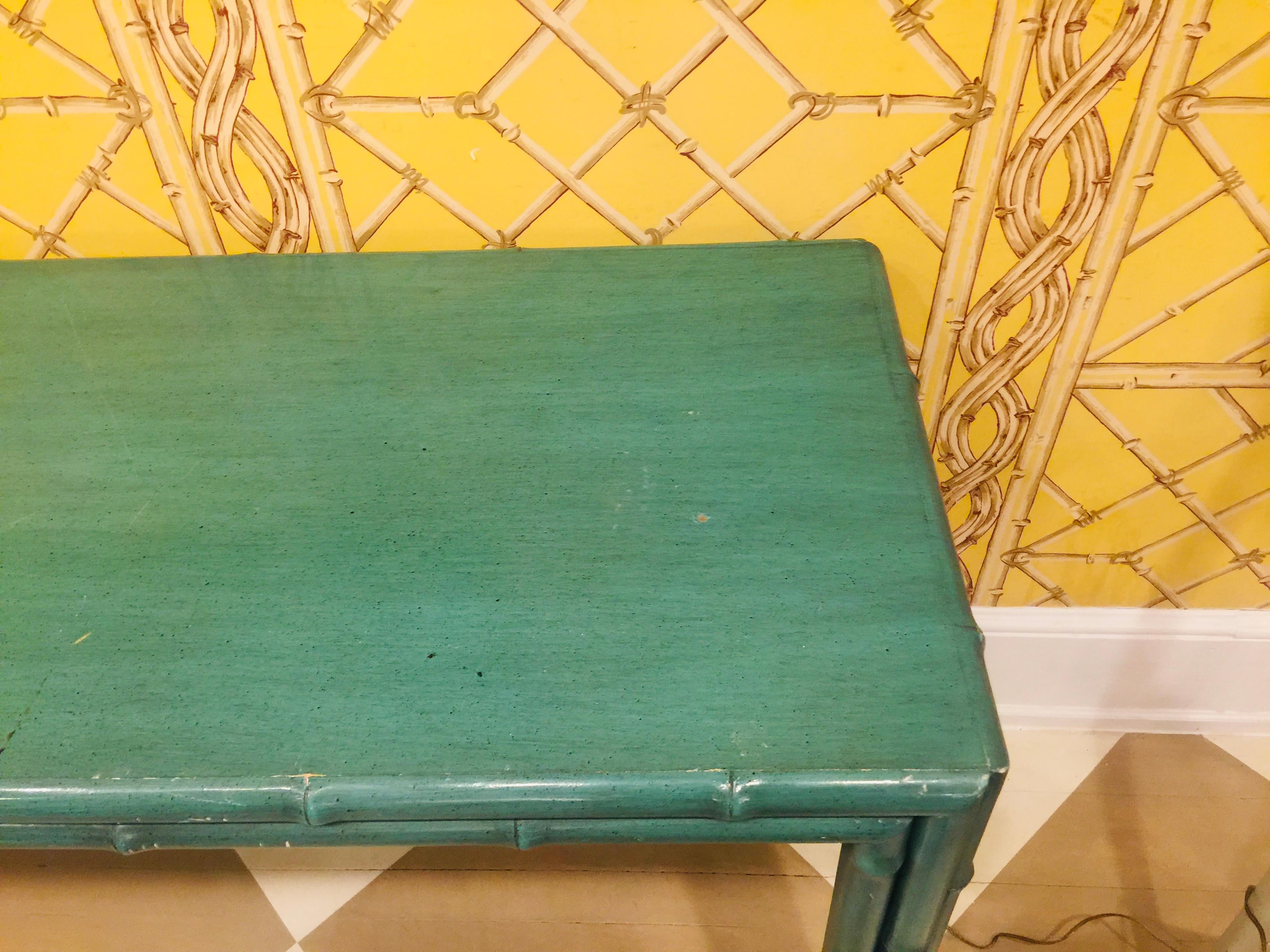 Other American Midcentury Green Painted Bamboo Style Console, circa 1960-1970 For Sale