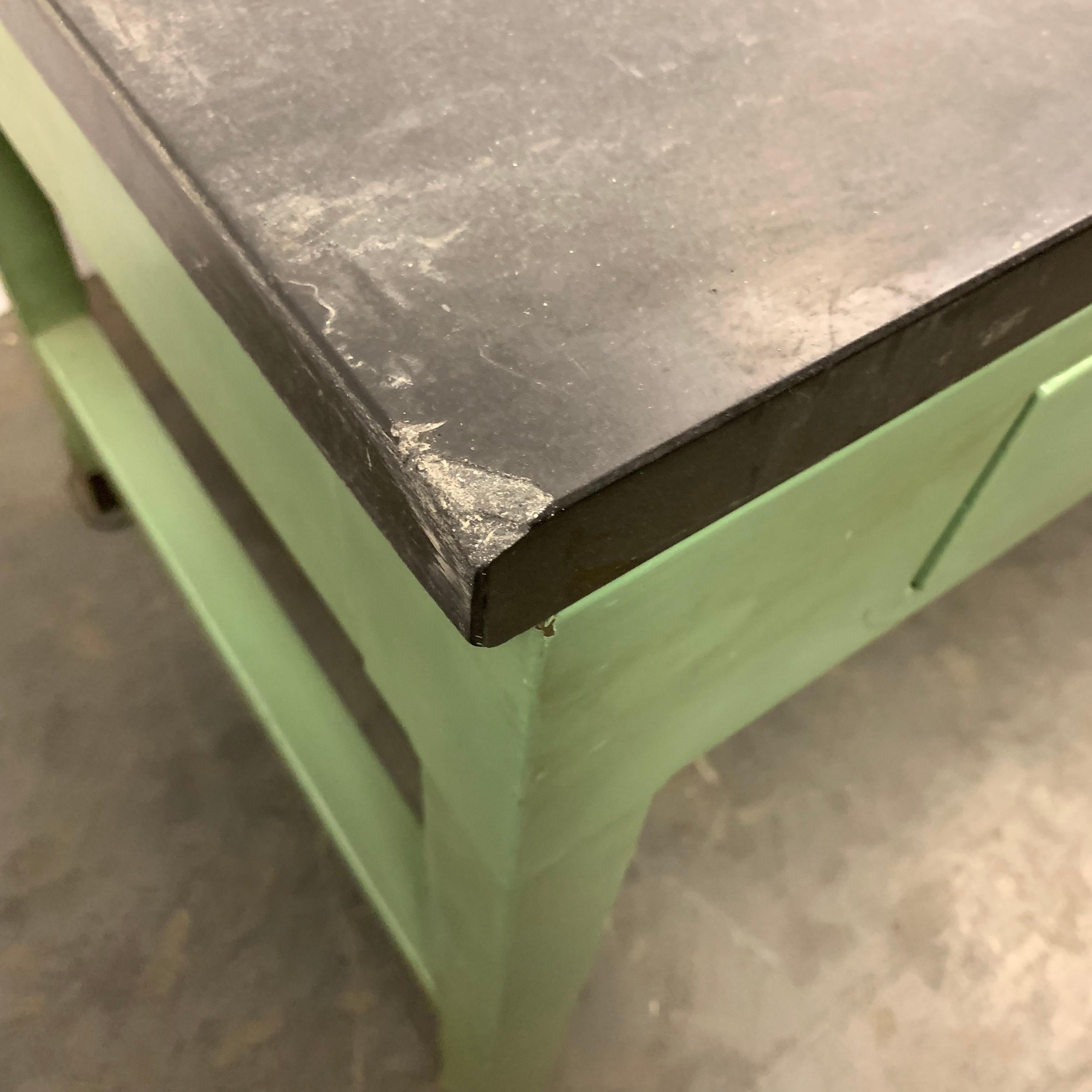 American Mid Century Green Painted Industrial Black Slate Top Two-Drawer Desk 6