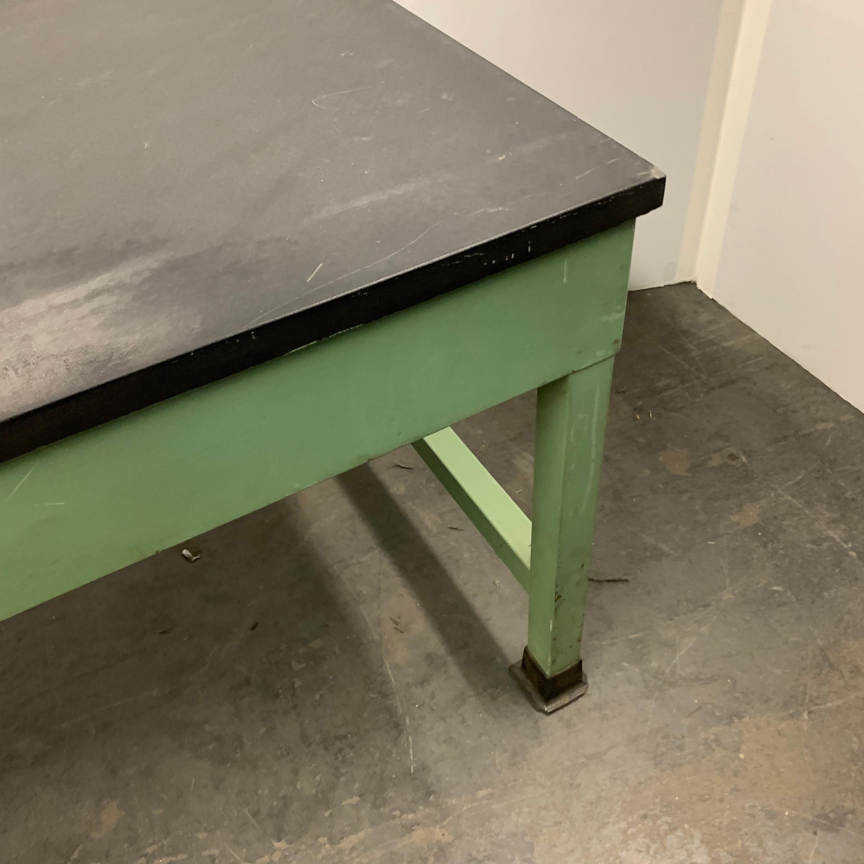 American Mid Century Green Painted Industrial Black Slate Top Two-Drawer Desk 13