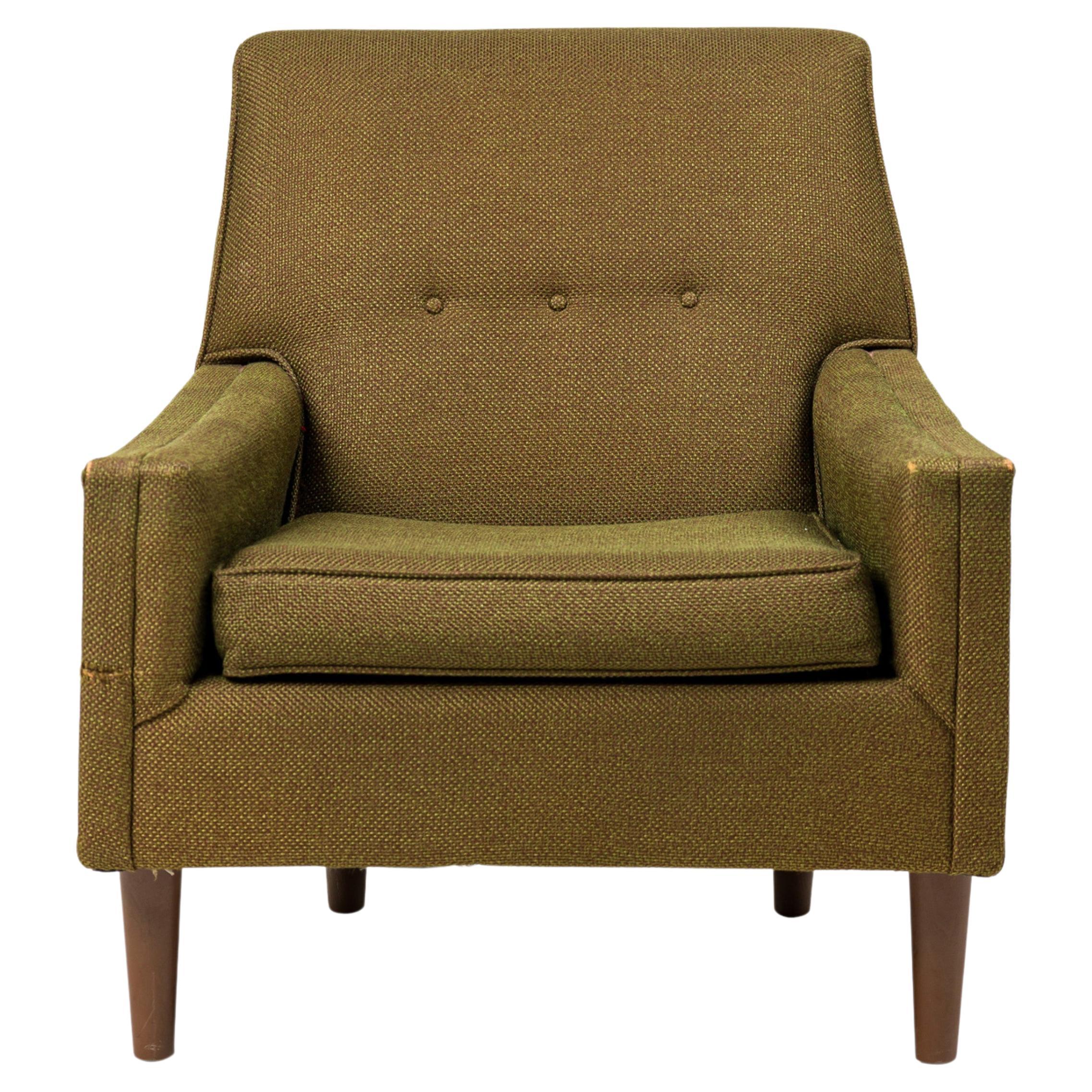 Sillón Americano de Mitad de Siglo Tapizado Marrón Verdoso
