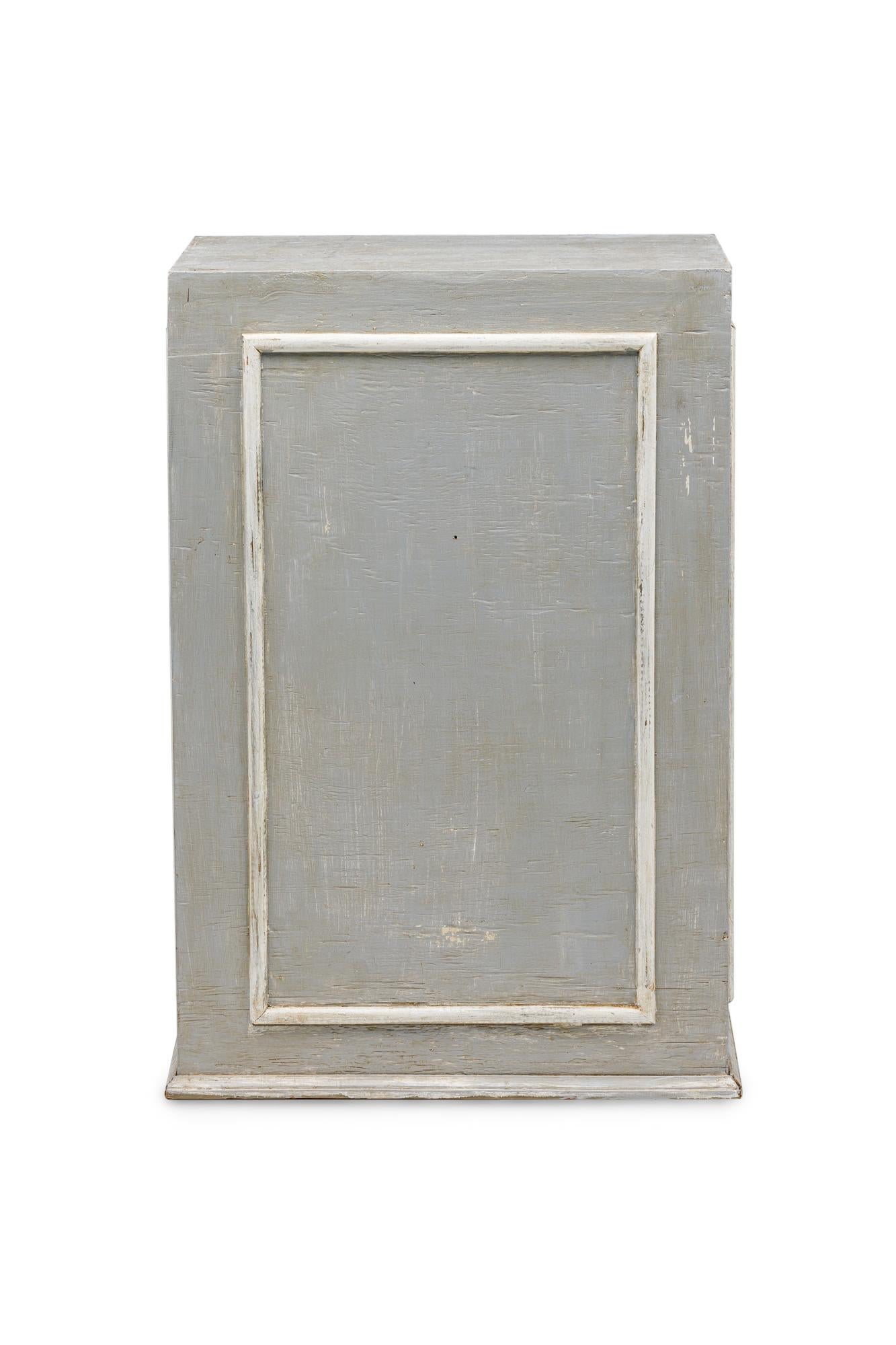 American Mid-Century grey painted pedestal with off-white framing trim