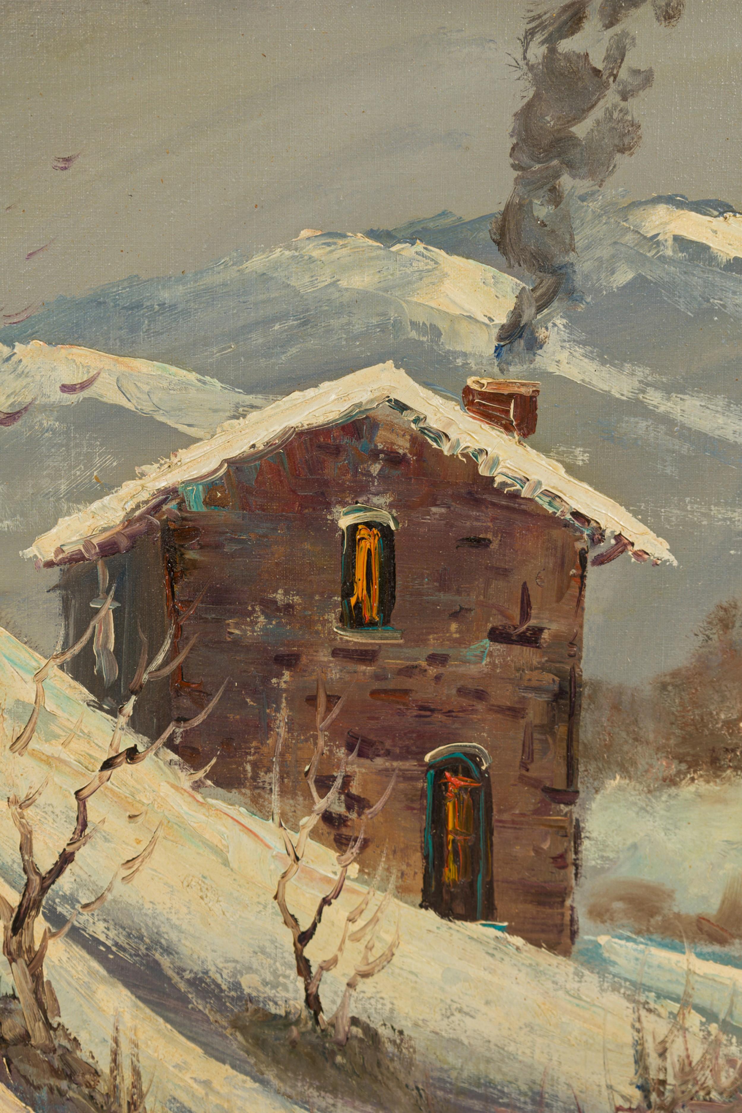 Bronzo Quadro di paesaggio invernale in stile impressionista americano della metà del secolo scorso in vendita