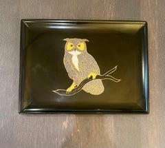 American Mid Century Inlaid "Owl" Tray by Couroc California