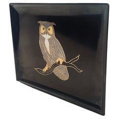 American Mid Century Inlaid "Owl" Tray by Couroc California