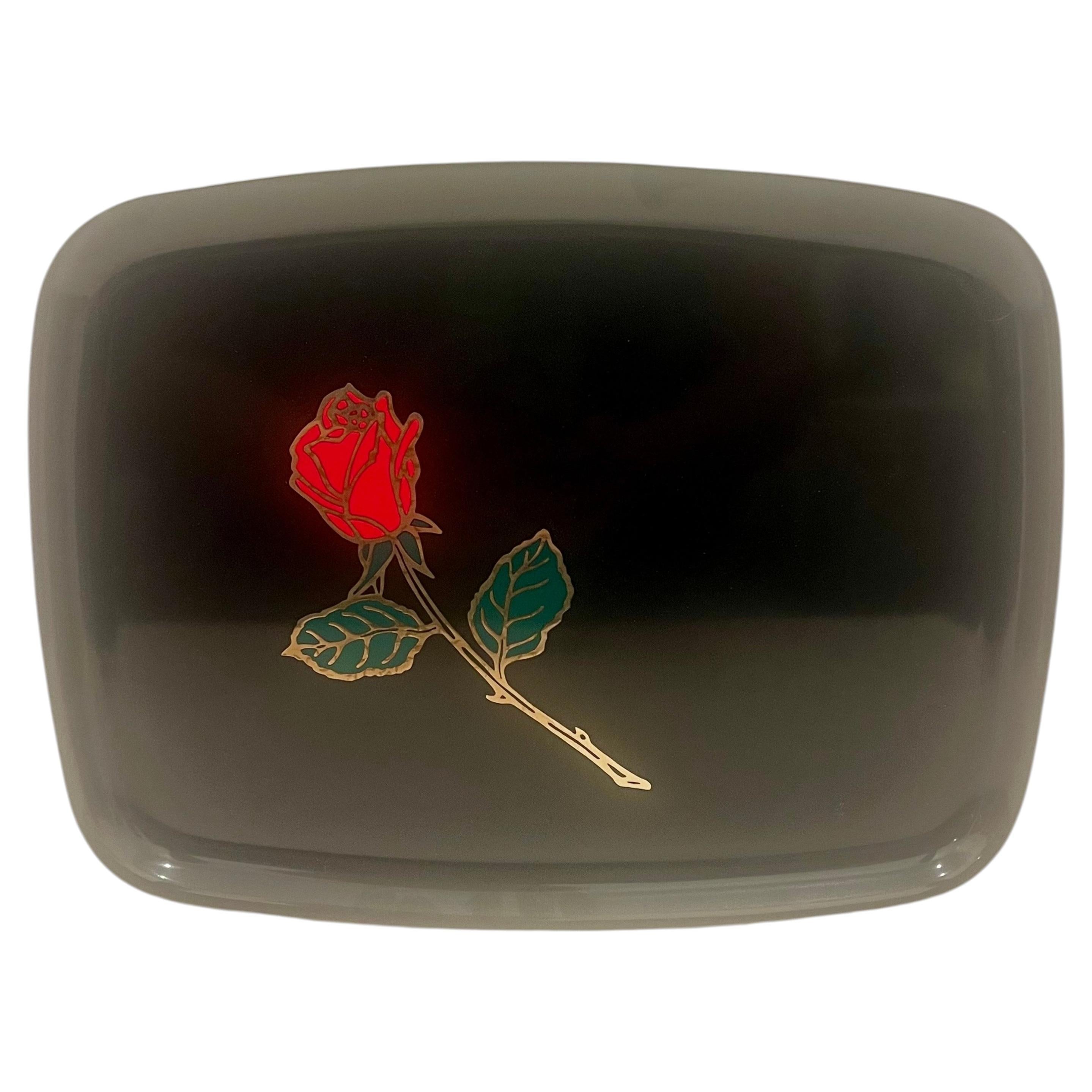 American Mid Century Inlaid "Rose" Tray by Couroc California