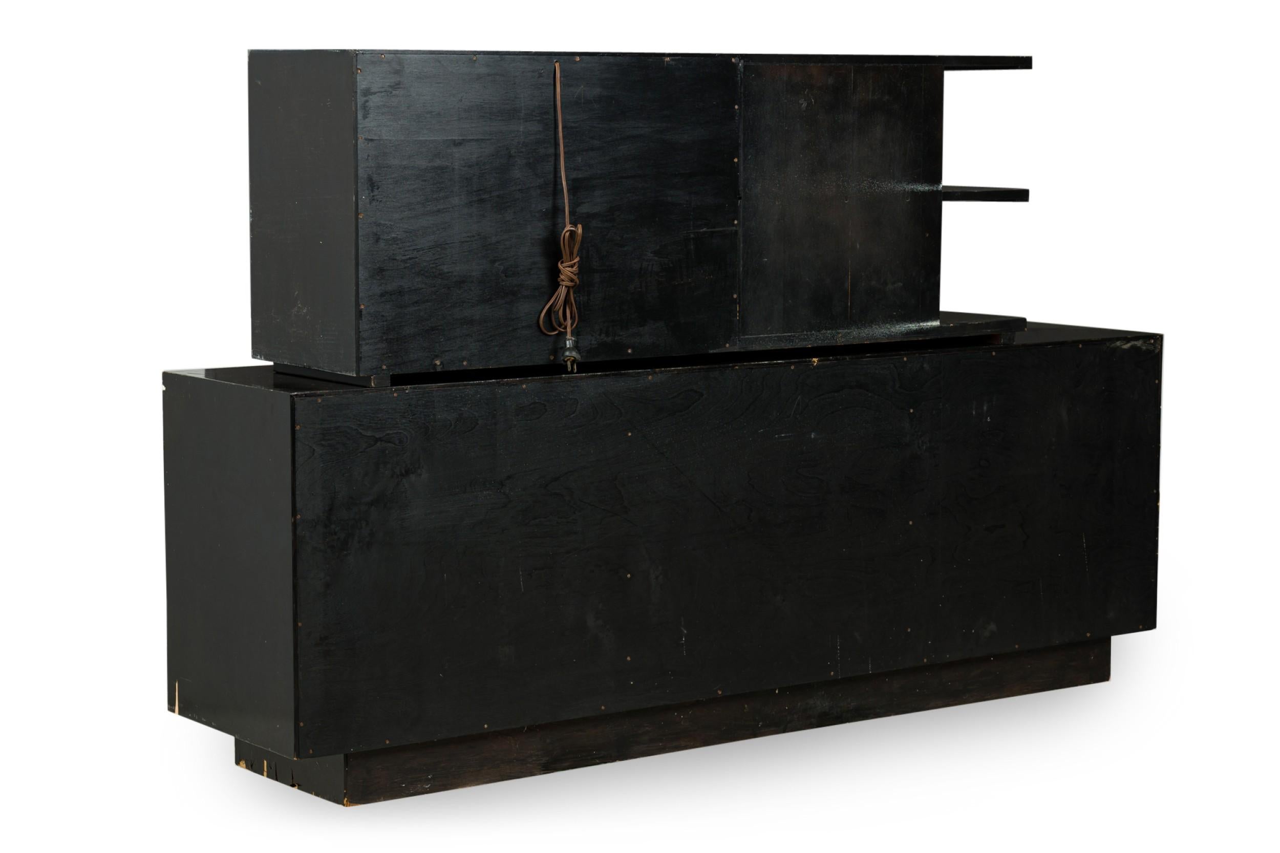 North American American Mid-Century James Mont Black Lacquer Sideboard For Sale