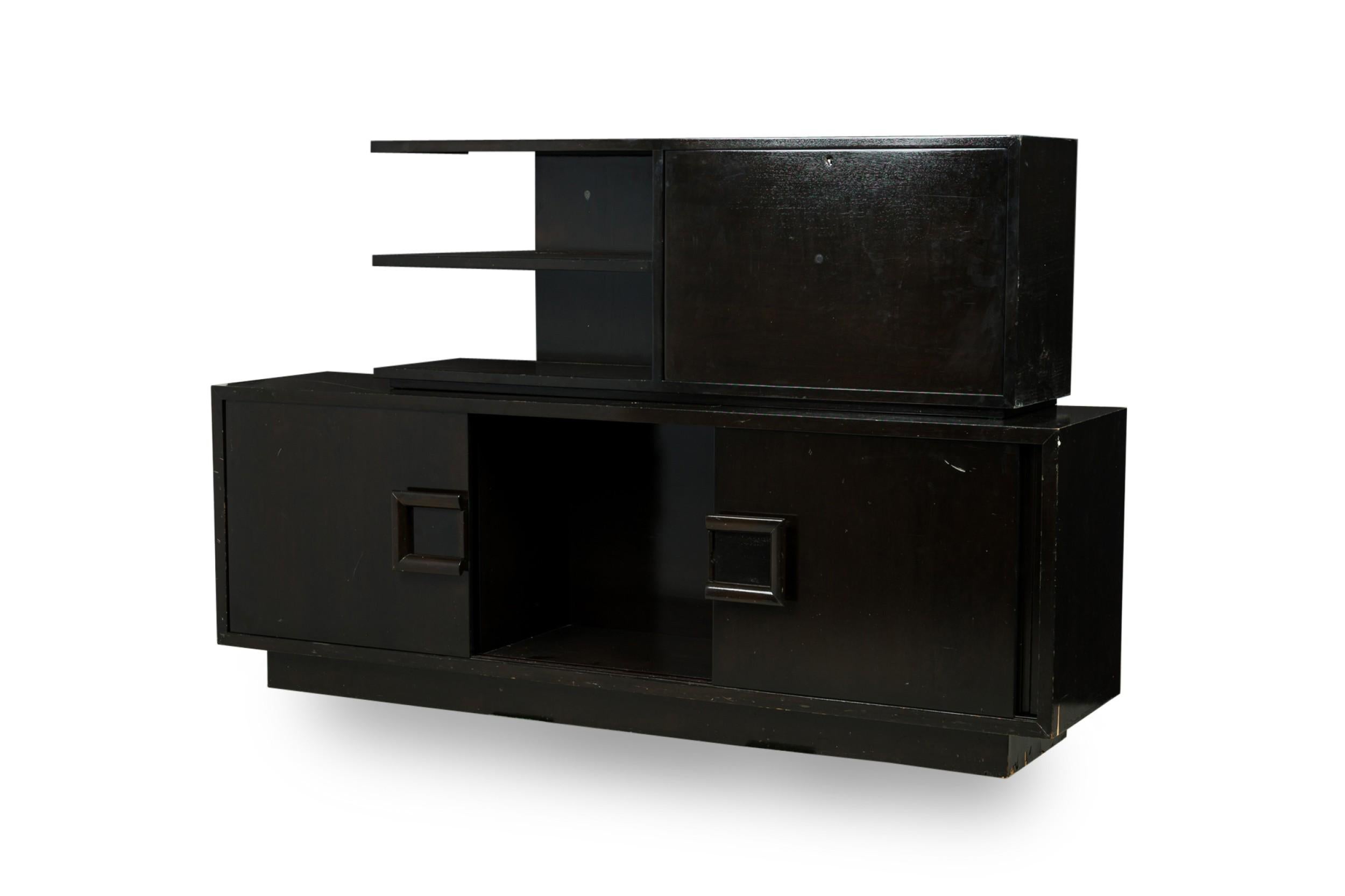 American Mid-Century James Mont Black Lacquer Sideboard For Sale 1