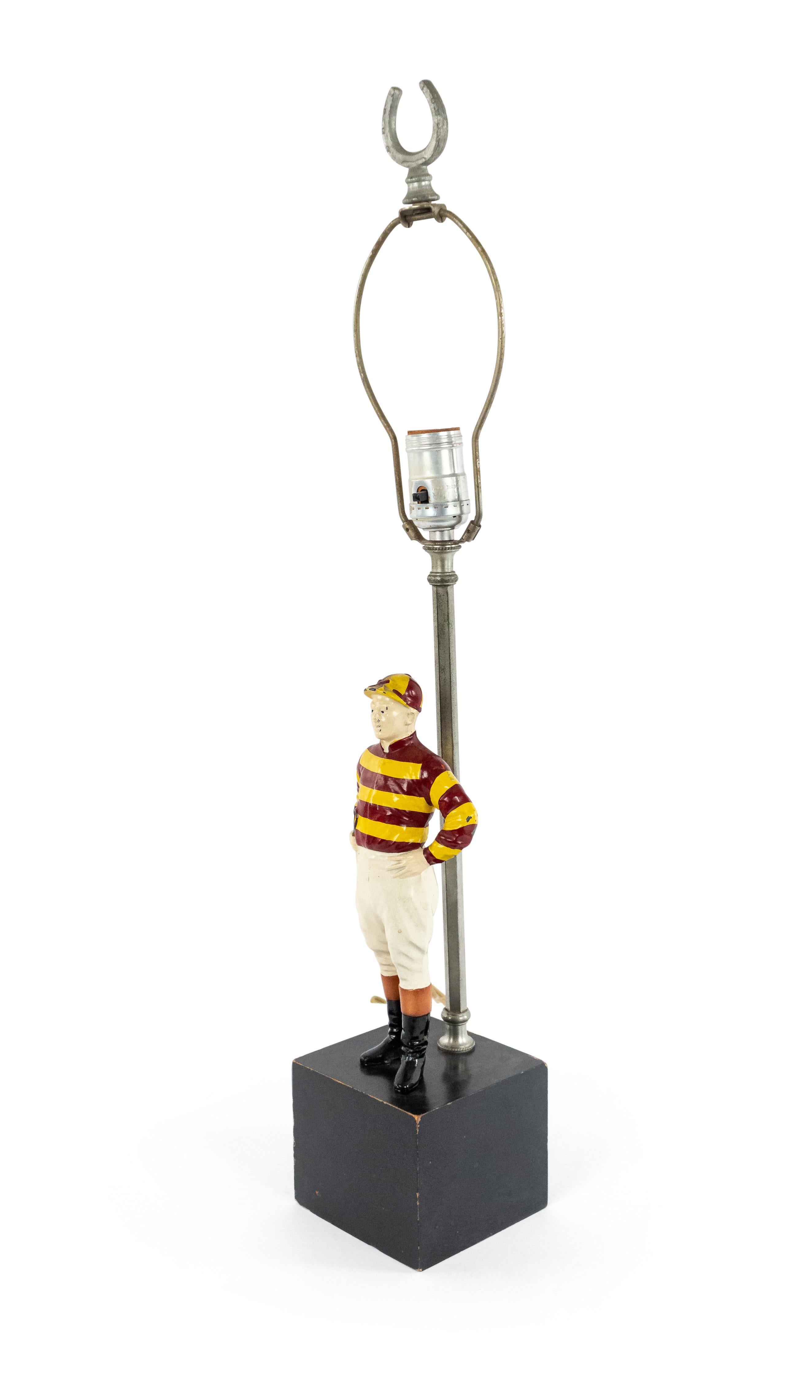 Painted American Mid-Century Jockey Figure Table Lamp For Sale