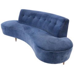 American Mid-Century Kagan Style Navy Blue Velvet Sofa