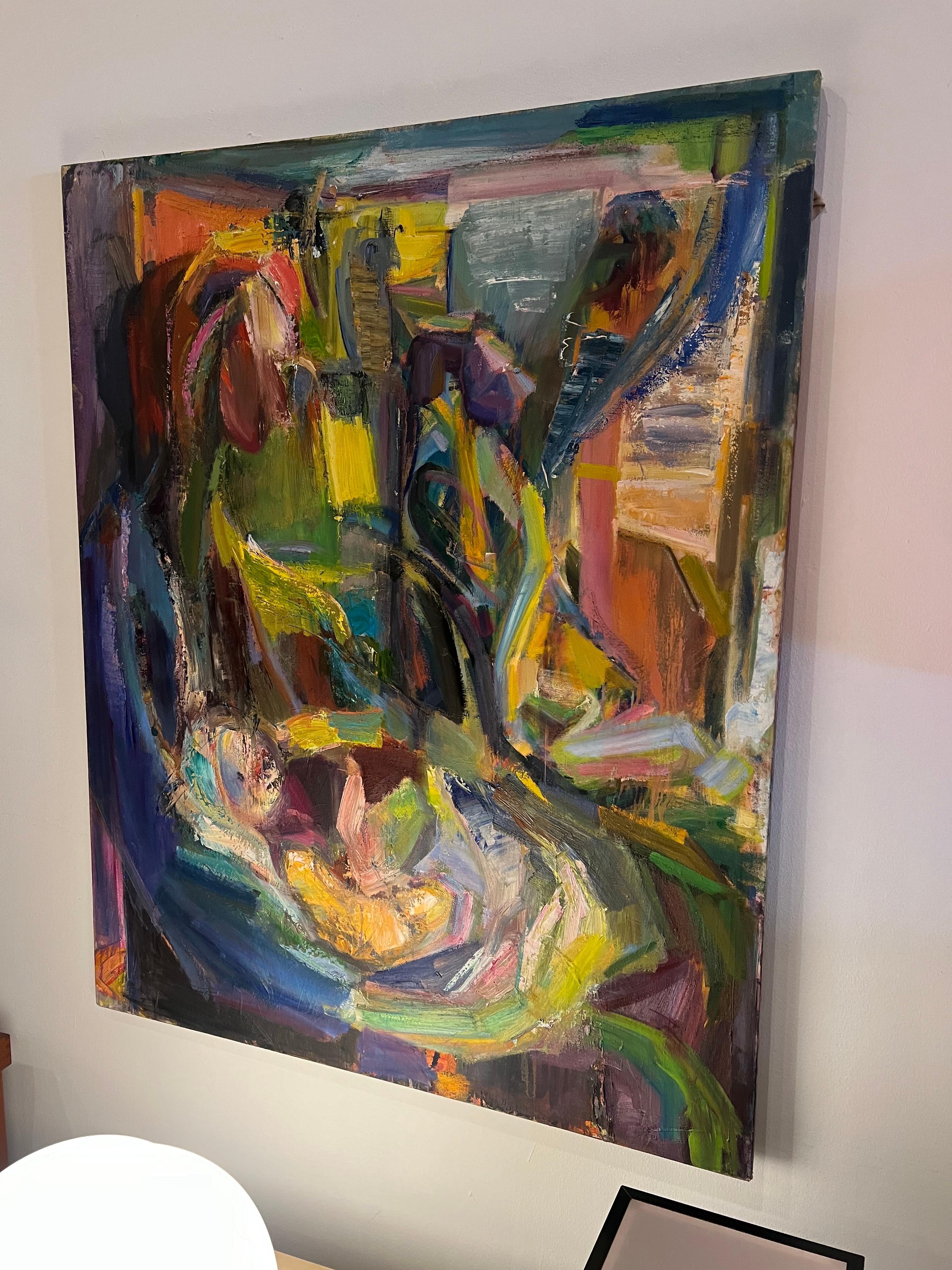 Canvas American Mid Century Large Abstract Original Painting By Barbara Yeterian For Sale