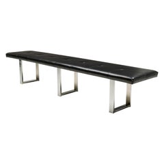 American Mid-Century Large Black Tufted Leather Benches