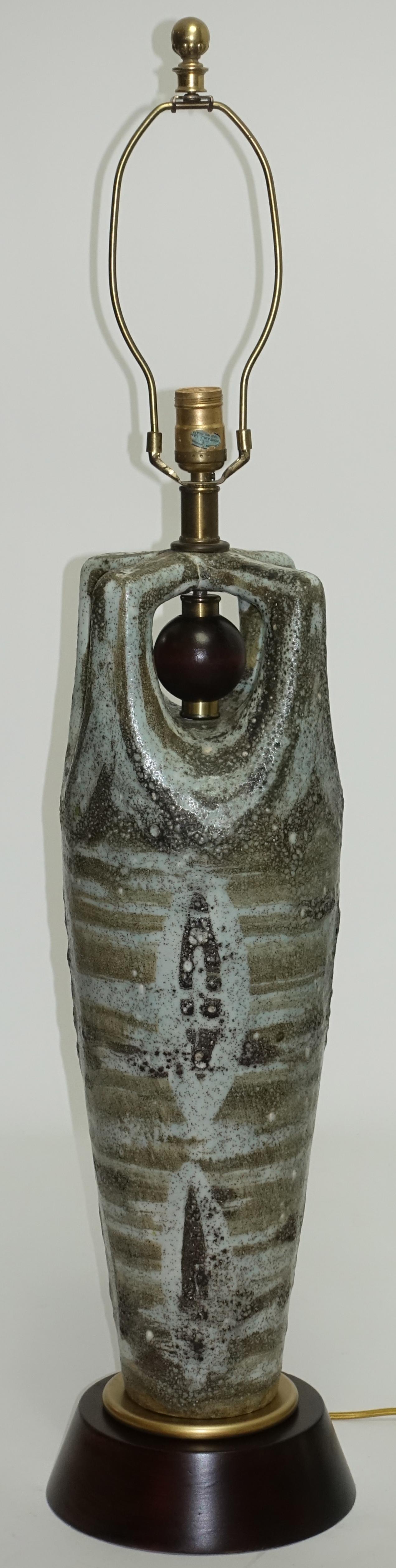American Midcentury Large Glazed Stoneware Lamp 3