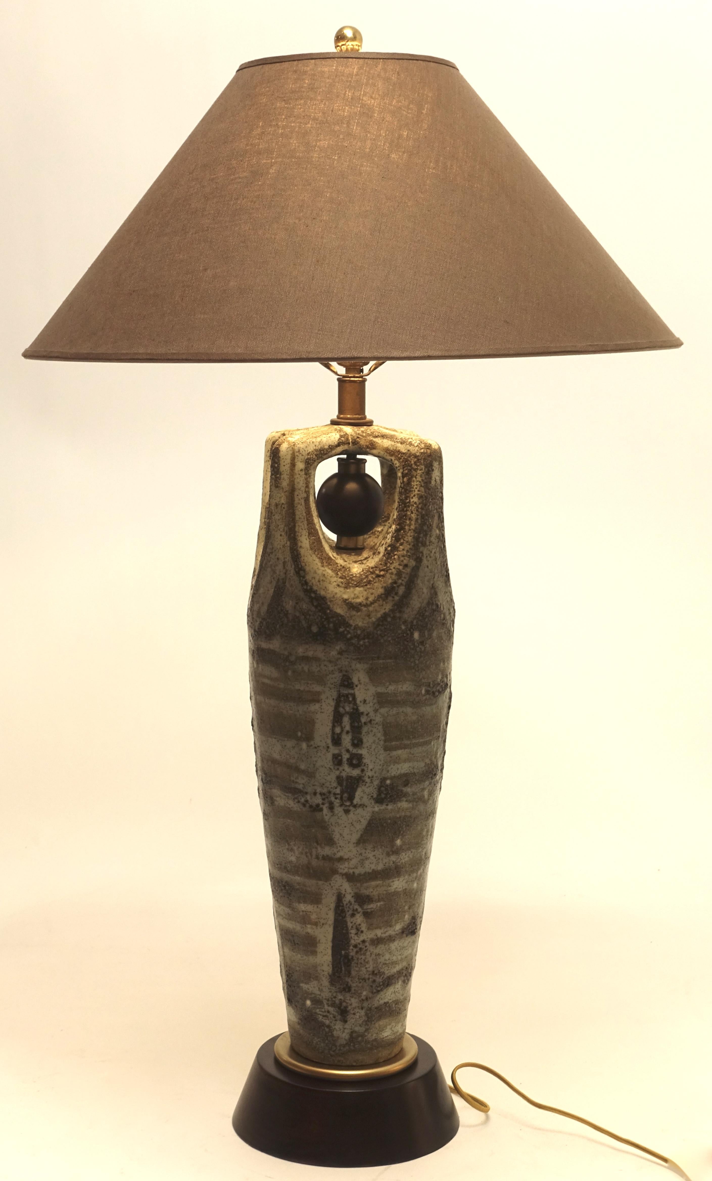 American Midcentury Large Glazed Stoneware Lamp 4