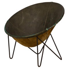 Vintage American Mid-Century Leather and Steel Hoop Lounge Chair