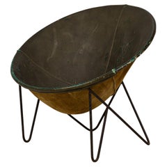 Chaise longue en cuir et acier American Mid-Century Hoop Lounge Chair