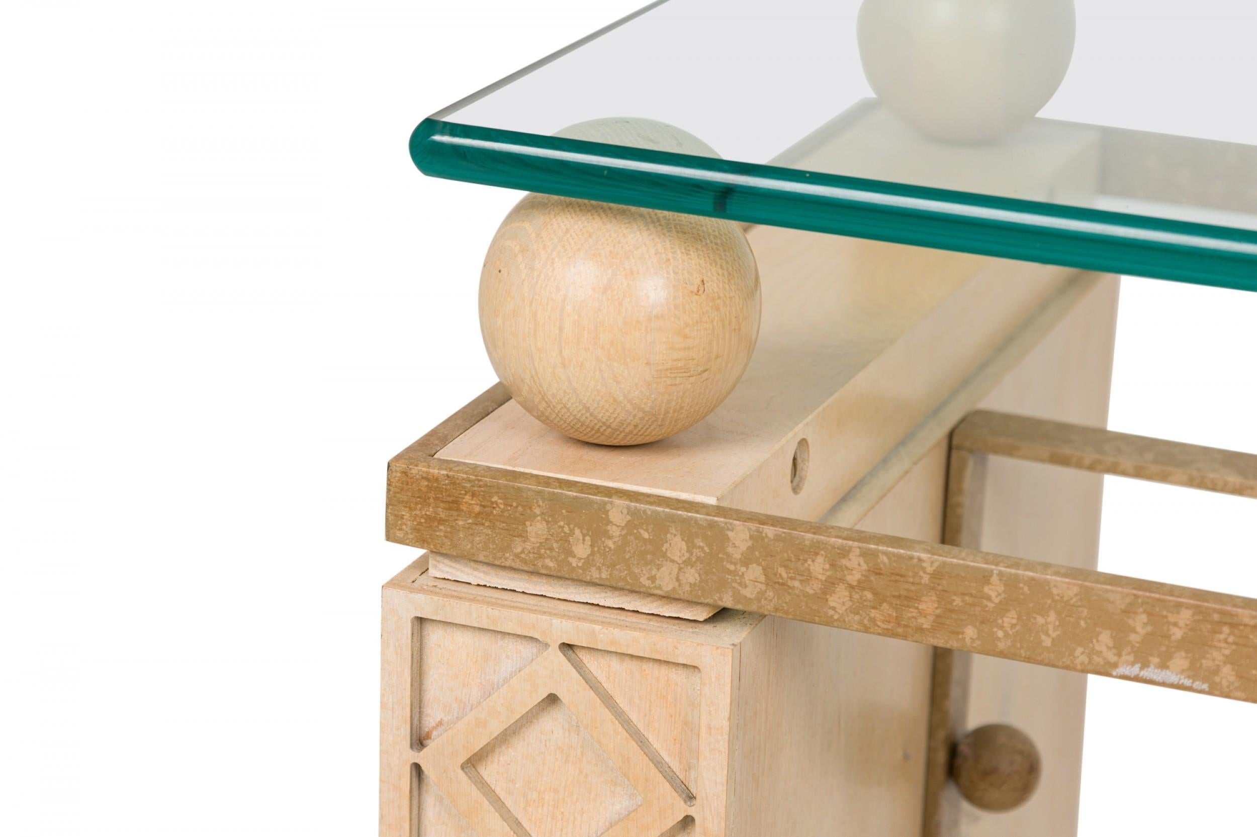 Amerikanischer Konsolentisch aus gekalkter Eiche, Eisen und Glas aus der Mitte des Jahrhunderts im Angebot 3